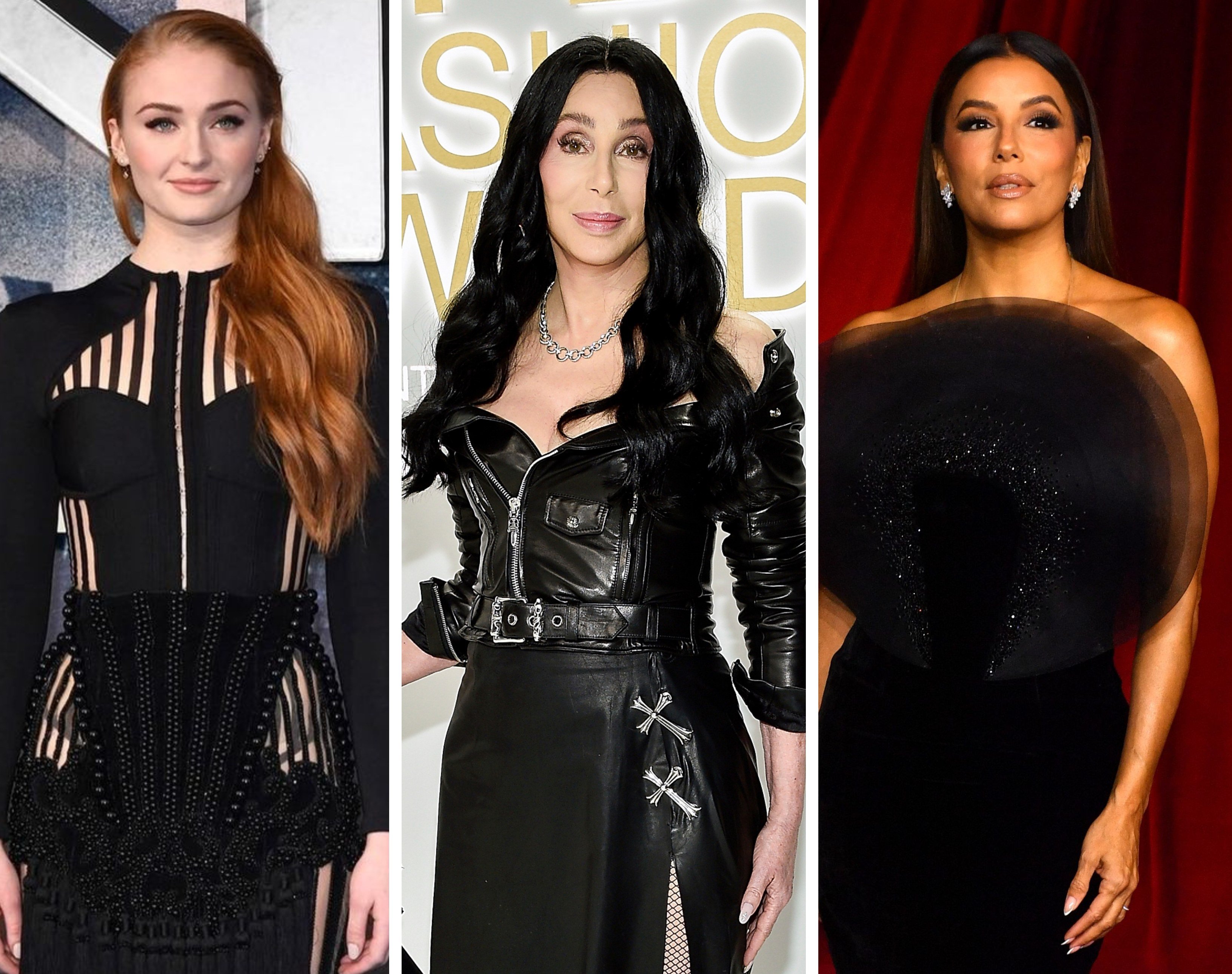 Photos: Sophie Turner, Cher and Eva Longoria have all said they plan to leave the US now that Donald Trump is set to be president. AFP; AP; @balmainbyolivier/Instagram