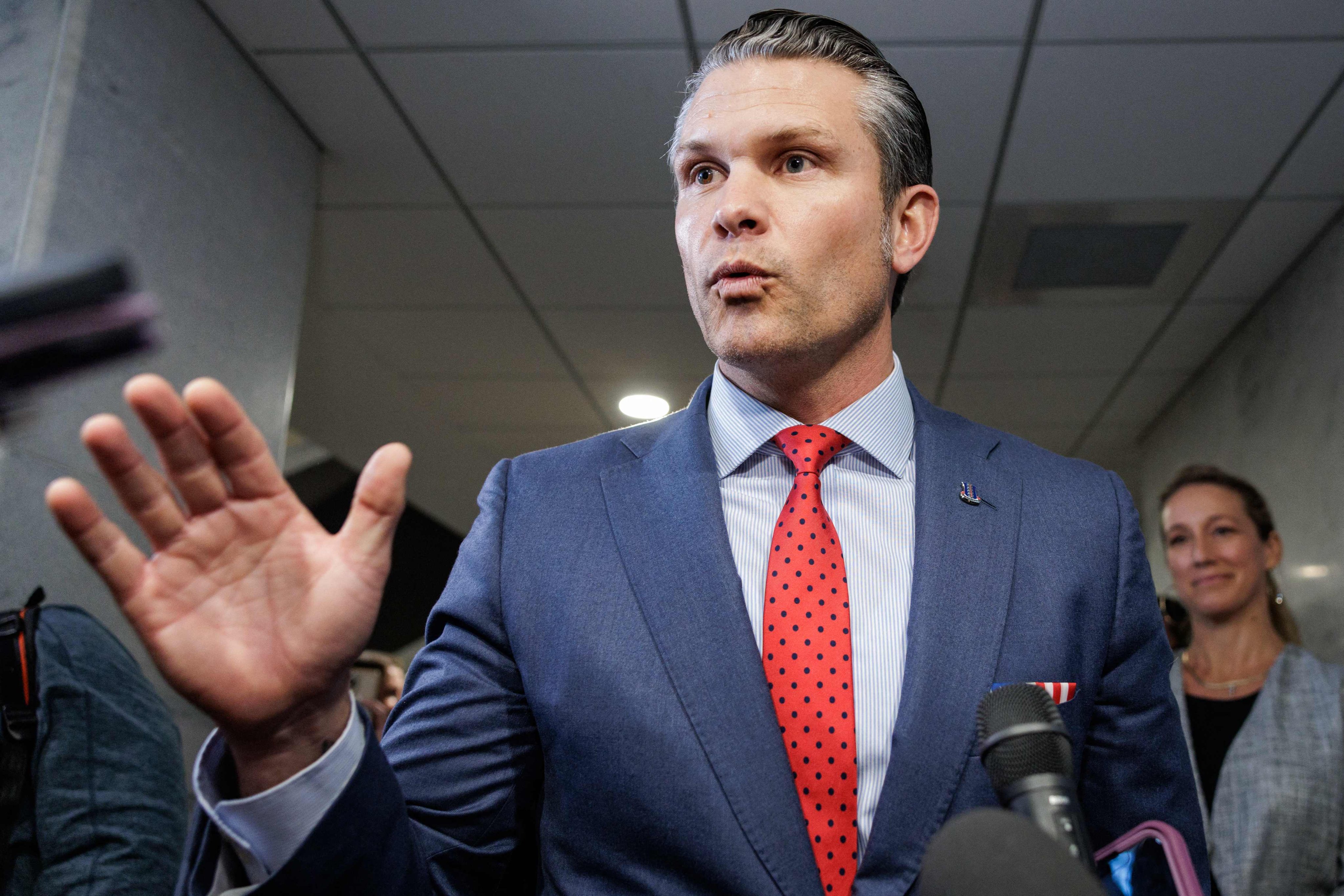 Pete Hegseth, US president-elect Donald Trump’s nominee to be Secretary of Defence, speaks to reporters on Capitol Hill in Washington on Thursday. Photo: Getty Images via AFP