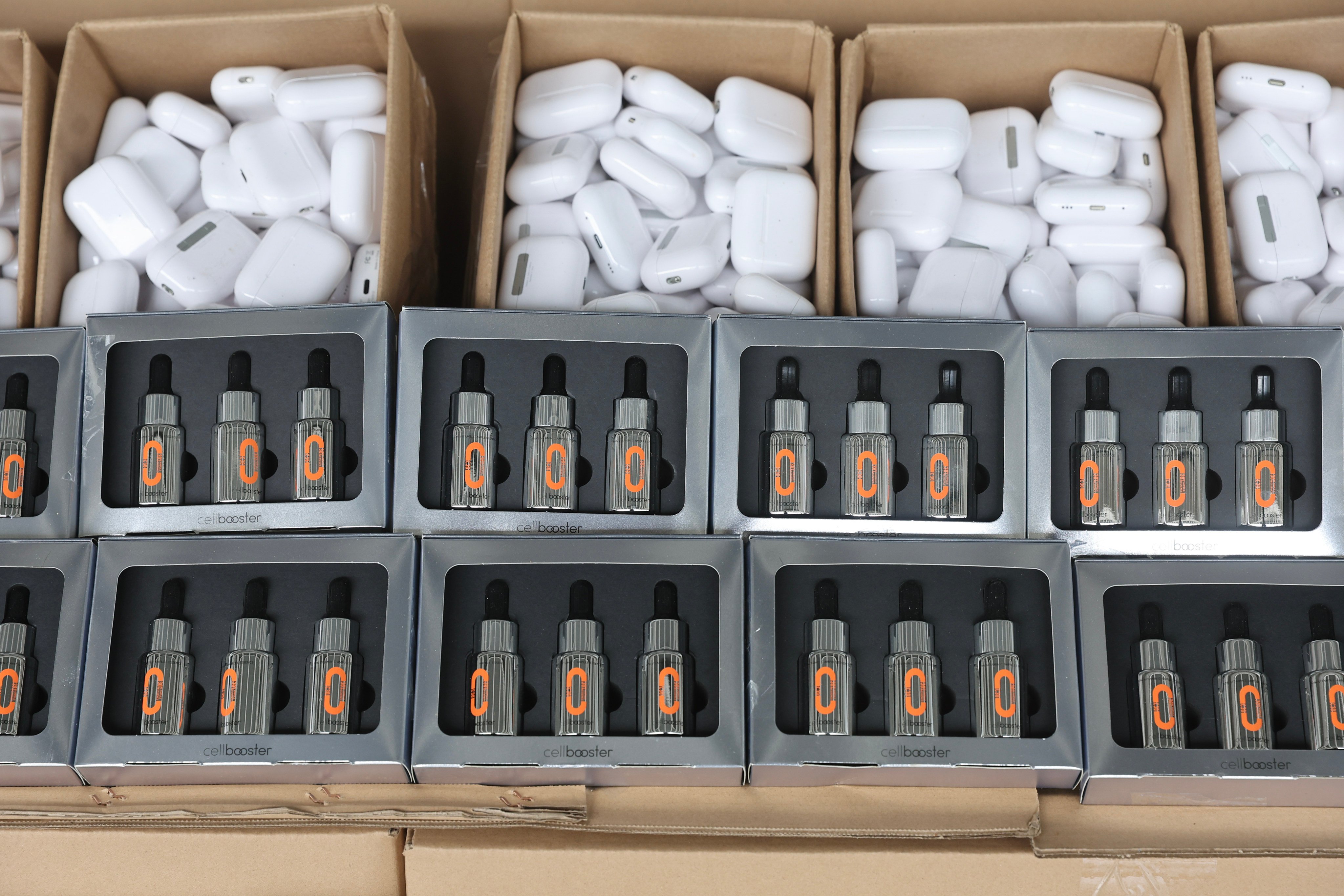 Smuggled products are put on display by customs. Photo: Edmond So