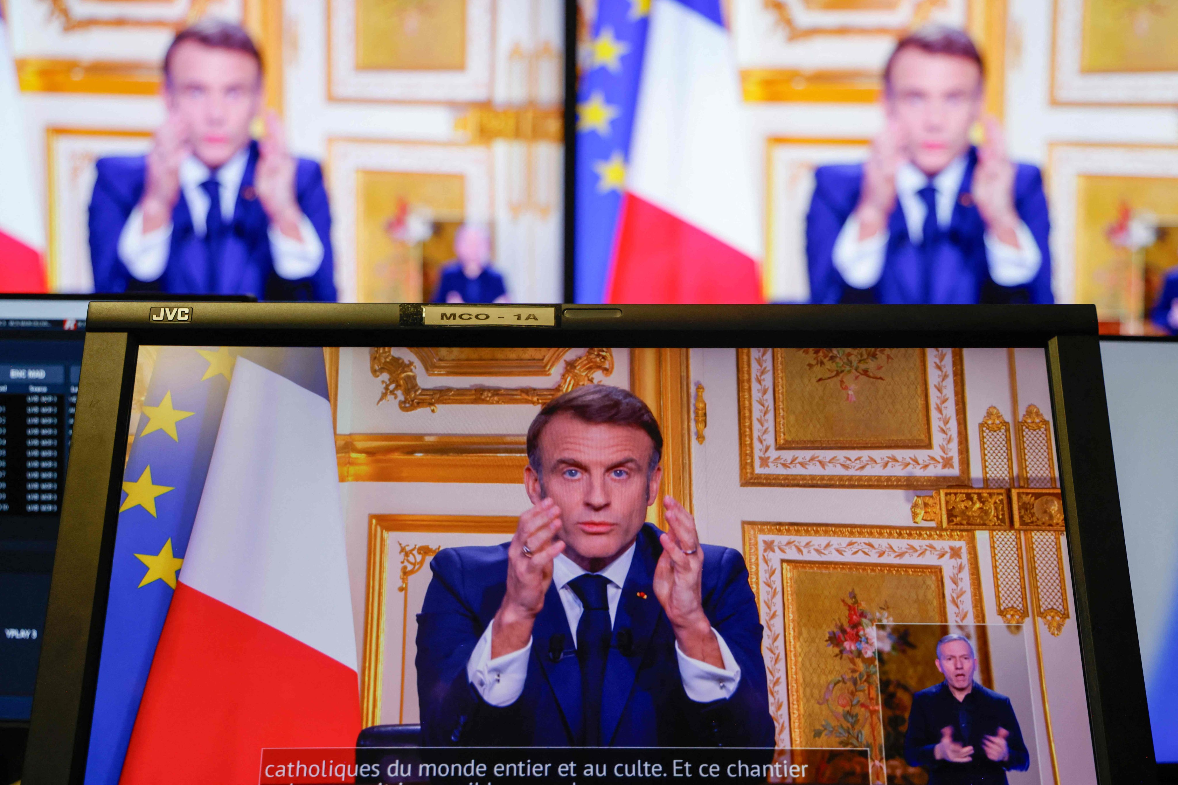 French President Emmanuel Macron during a televised broadcast on Thursday. Photo: AFP