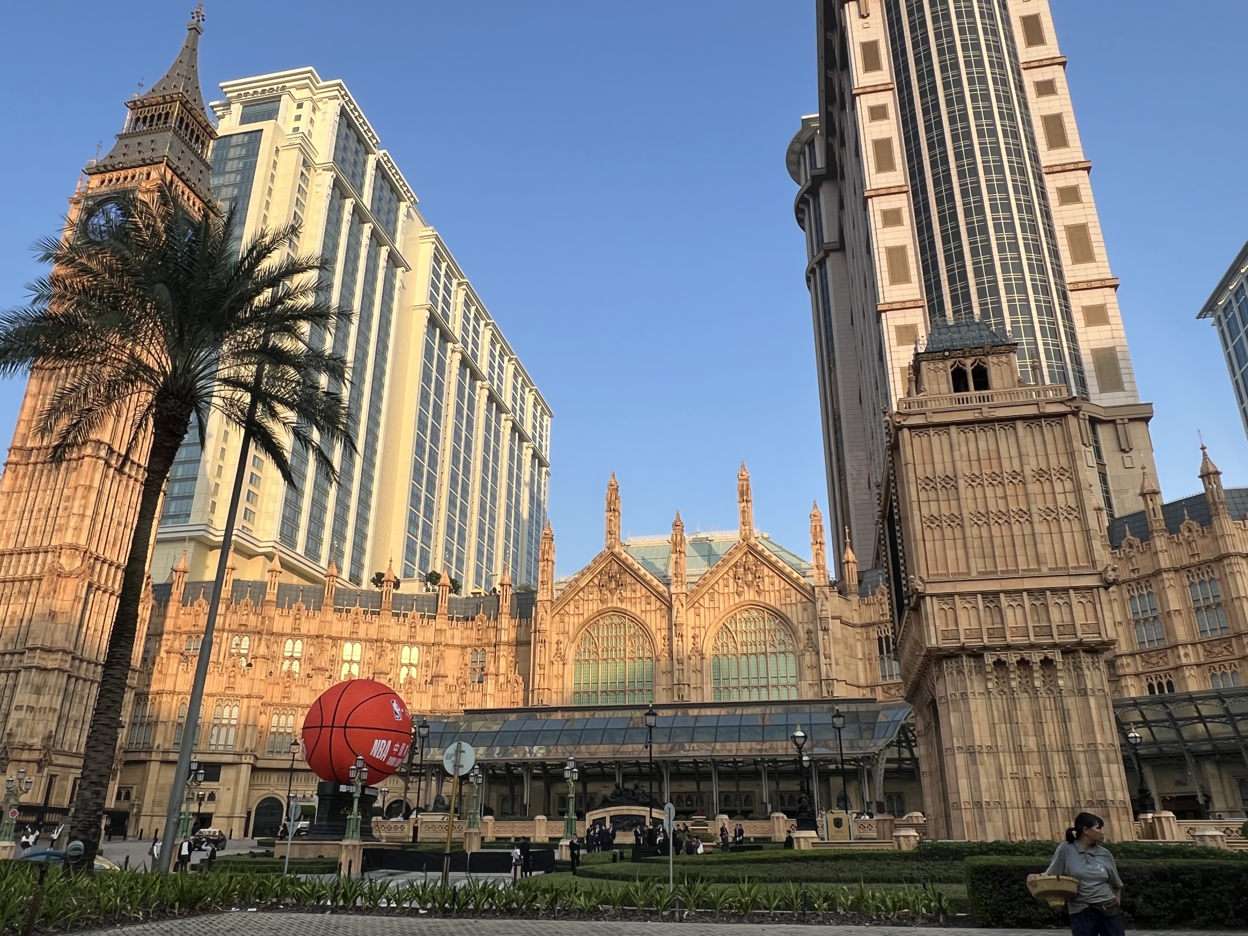 A giant basketball outside The Londoner hotel in Macau, signifying the strategic partnership between the NBA and Sands China, on December 6, 2024. Photo: SCMP