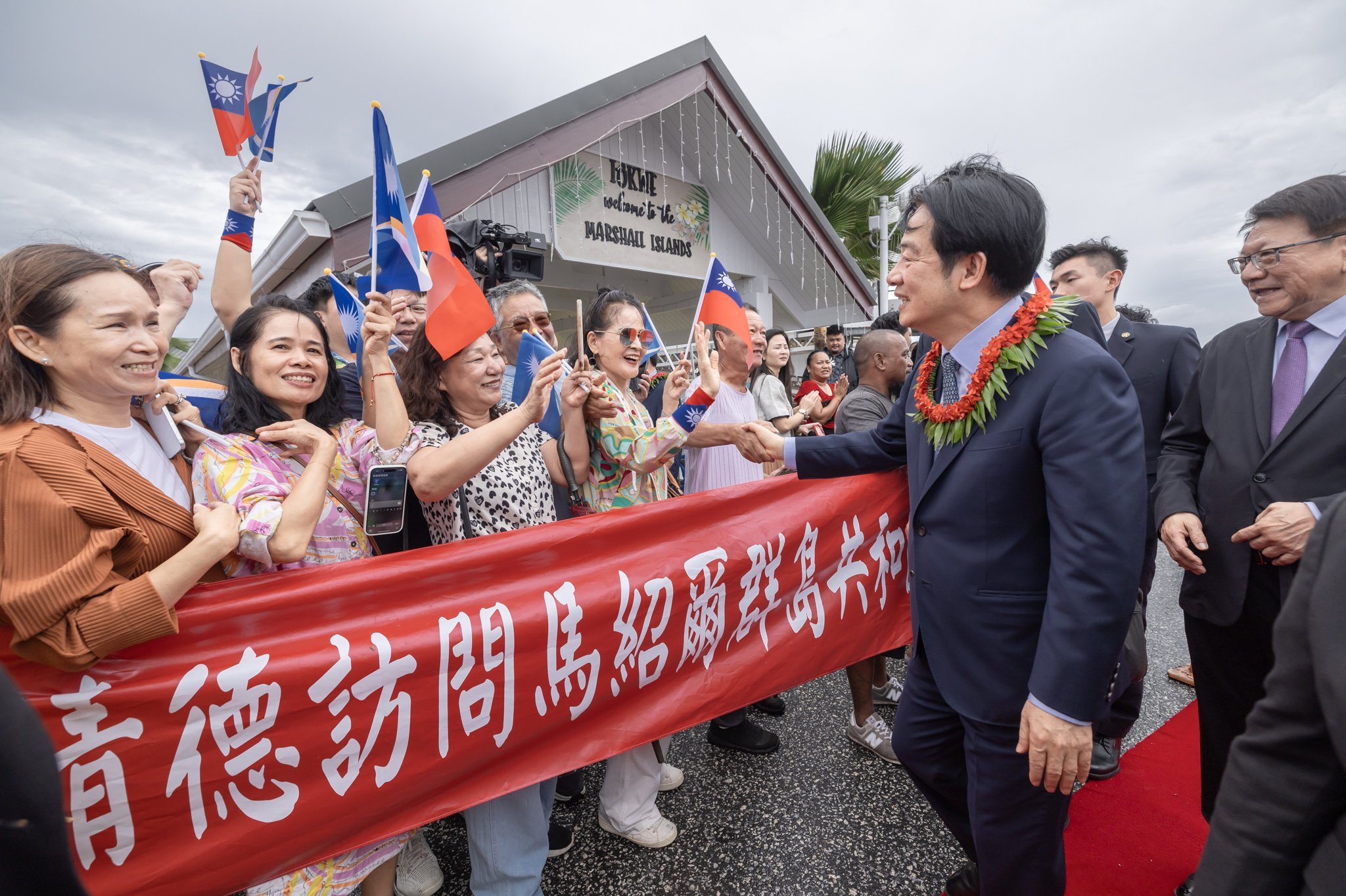 Taiwanese leader William Lai arriving in the Marshall Islands on Tuesday, as part of a Pacific tour that included layovers in the US state of Hawaii and American-controlled Guam. Photo: EPA