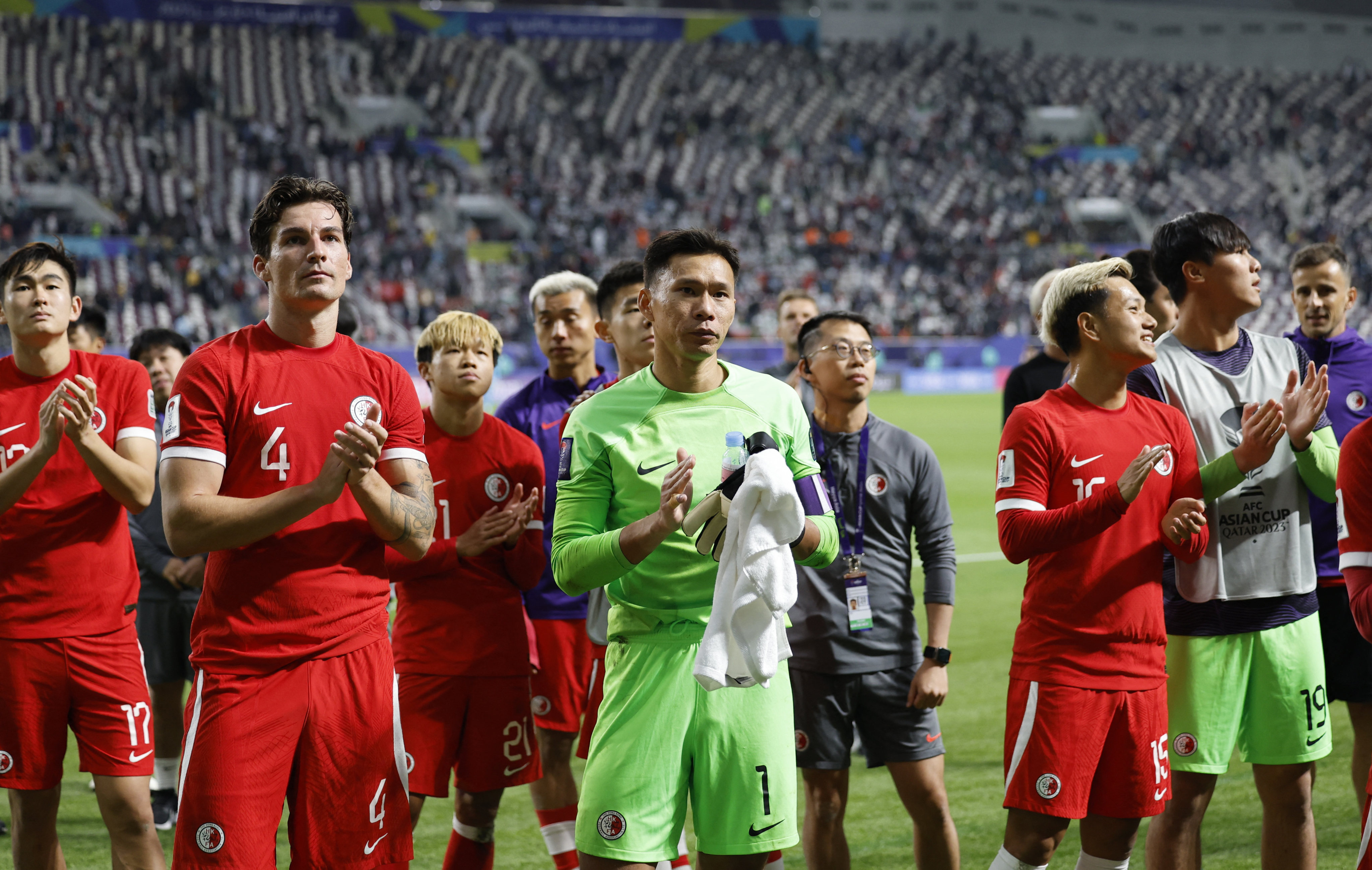 Yapp Hung-fai leads the thanks to supporters after Hong Kong’s 1-0 loss to Iran in this year’s AFC Asian Cup finals. Photo: Reuters
