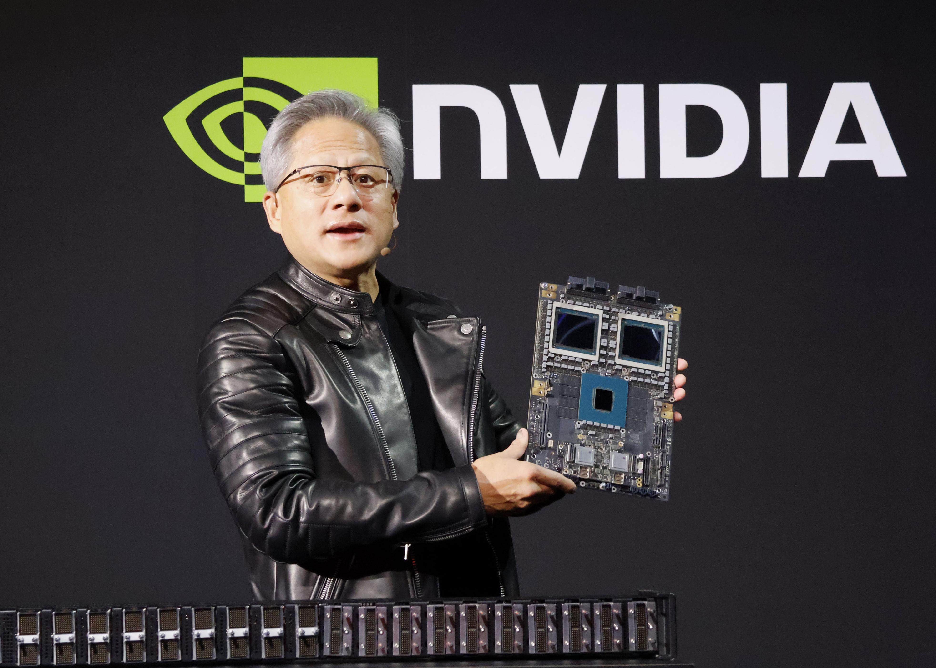 Nvidia chief executive Jensen Huang delivers a speech at an event on artificial intelligence in Tokyo on November 13, 2024. Photo: Kyodo