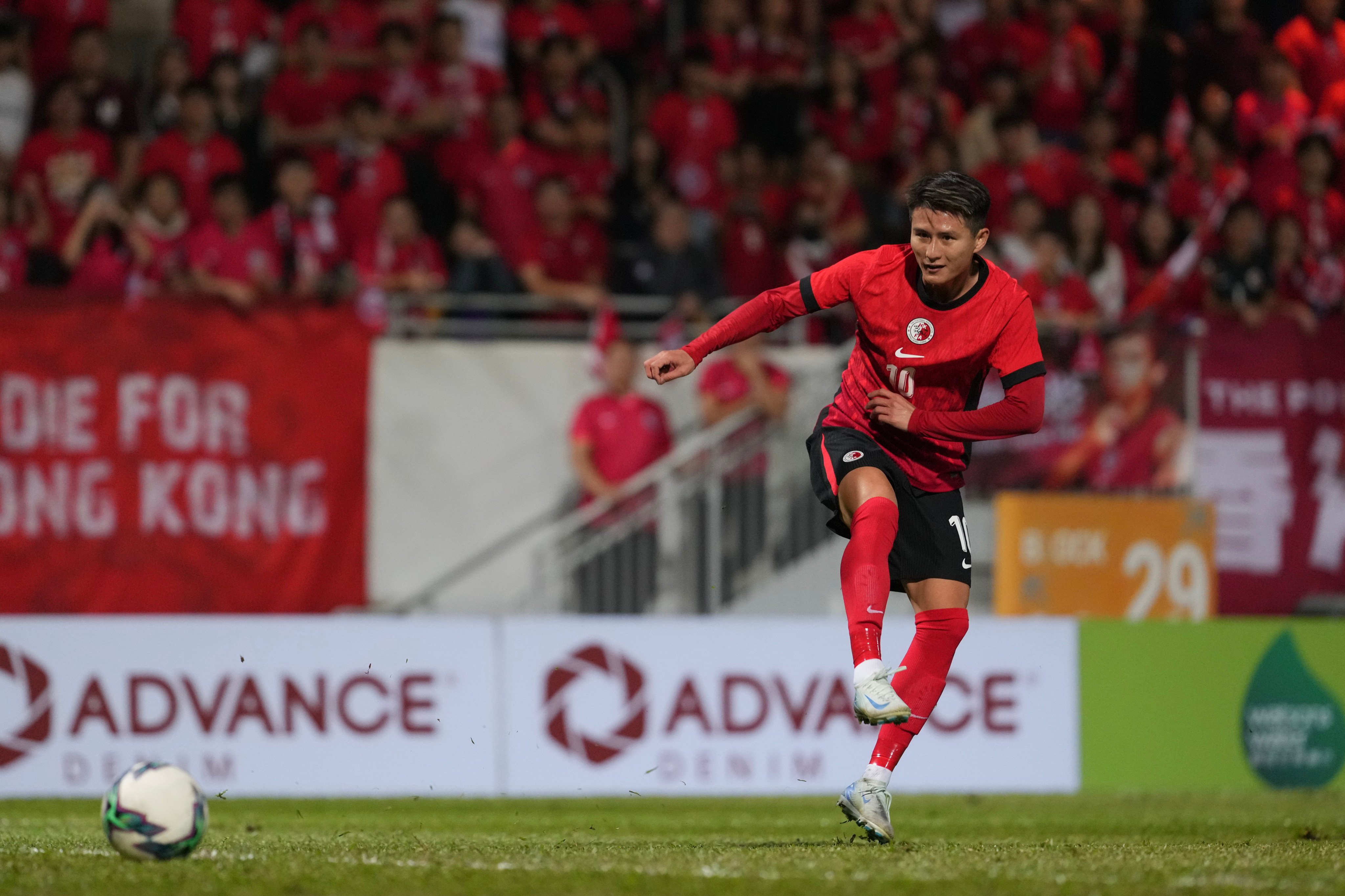 Wong Wai arrows home Hong Kong’s second goal in their 3-0 victory over Mongolia. Photo: Sam Tsang