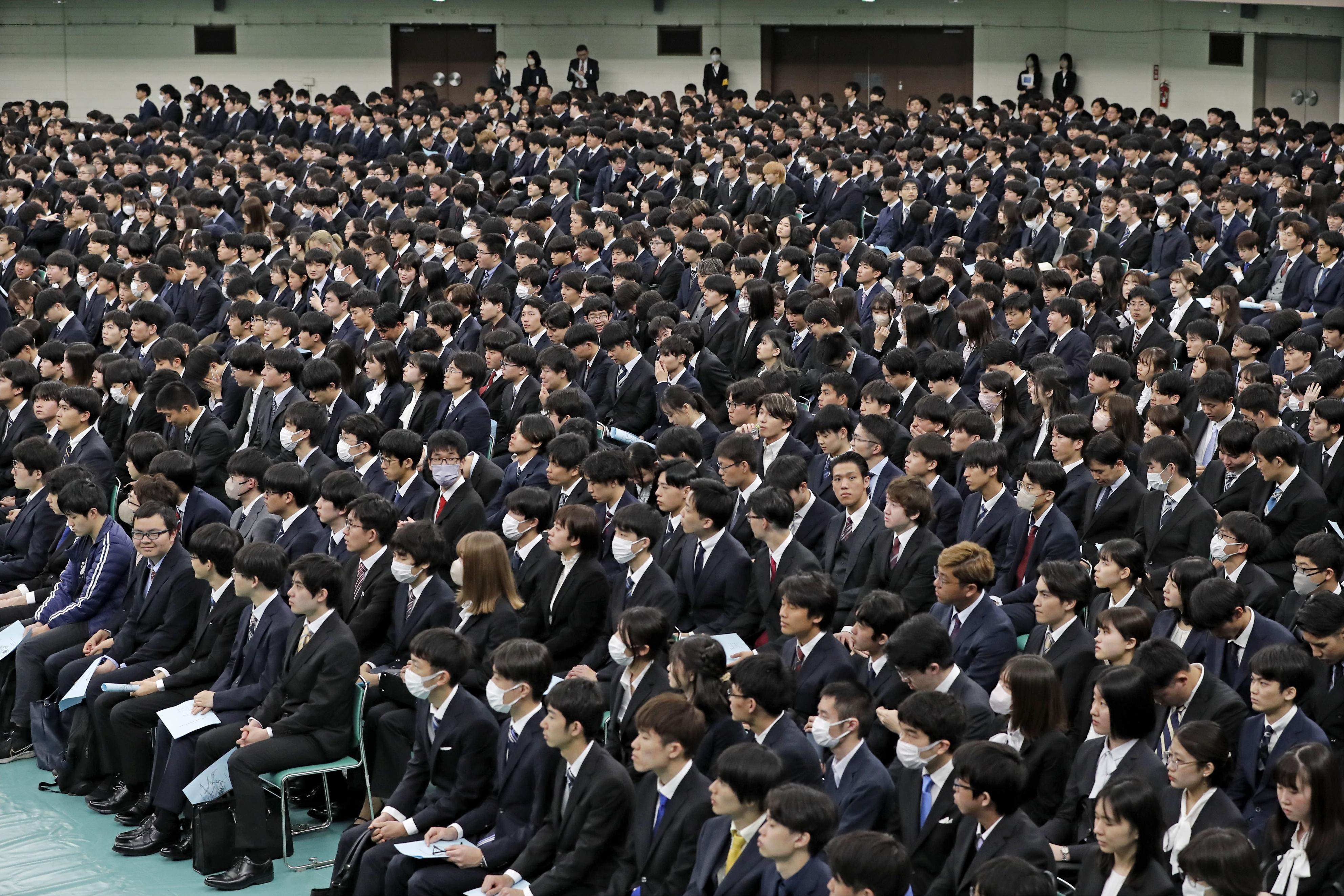 A welcome ceremony for new students at the University of Tokyo in April. Photo: Kyodo