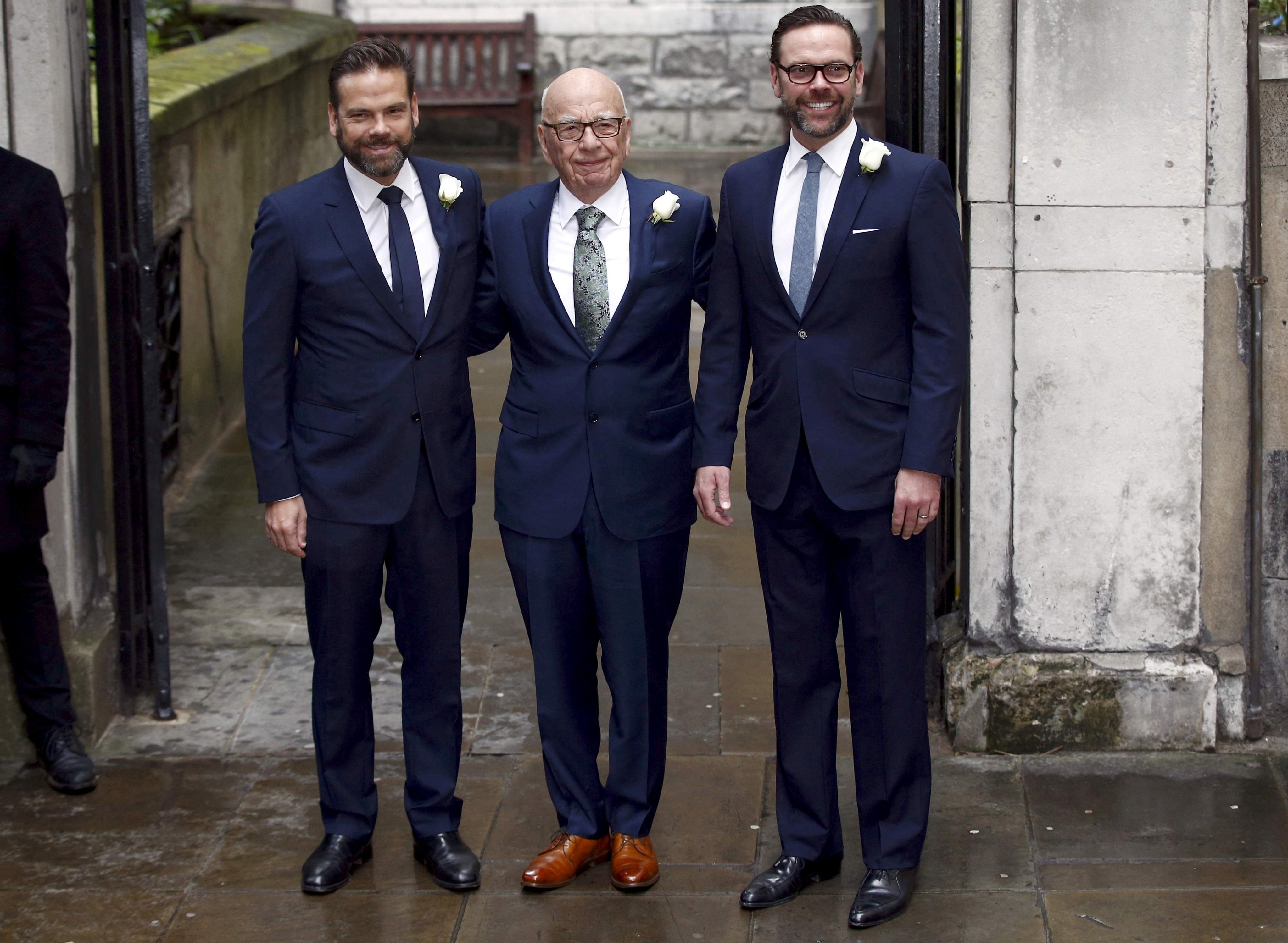 Rupert Murdoch, centre, with his sons Lachlan, left, and James. File photo: Reuters