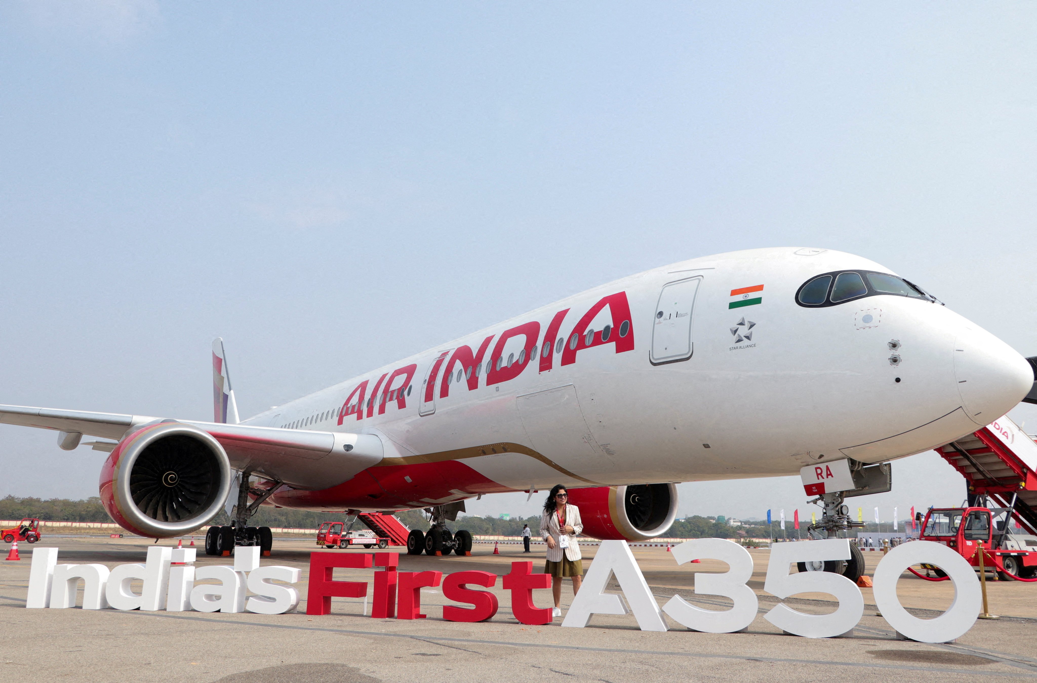 An Air India Airbus A350 aeroplane, displayed at Begumpet airport, Hyderabad, India. Photo: Reuters