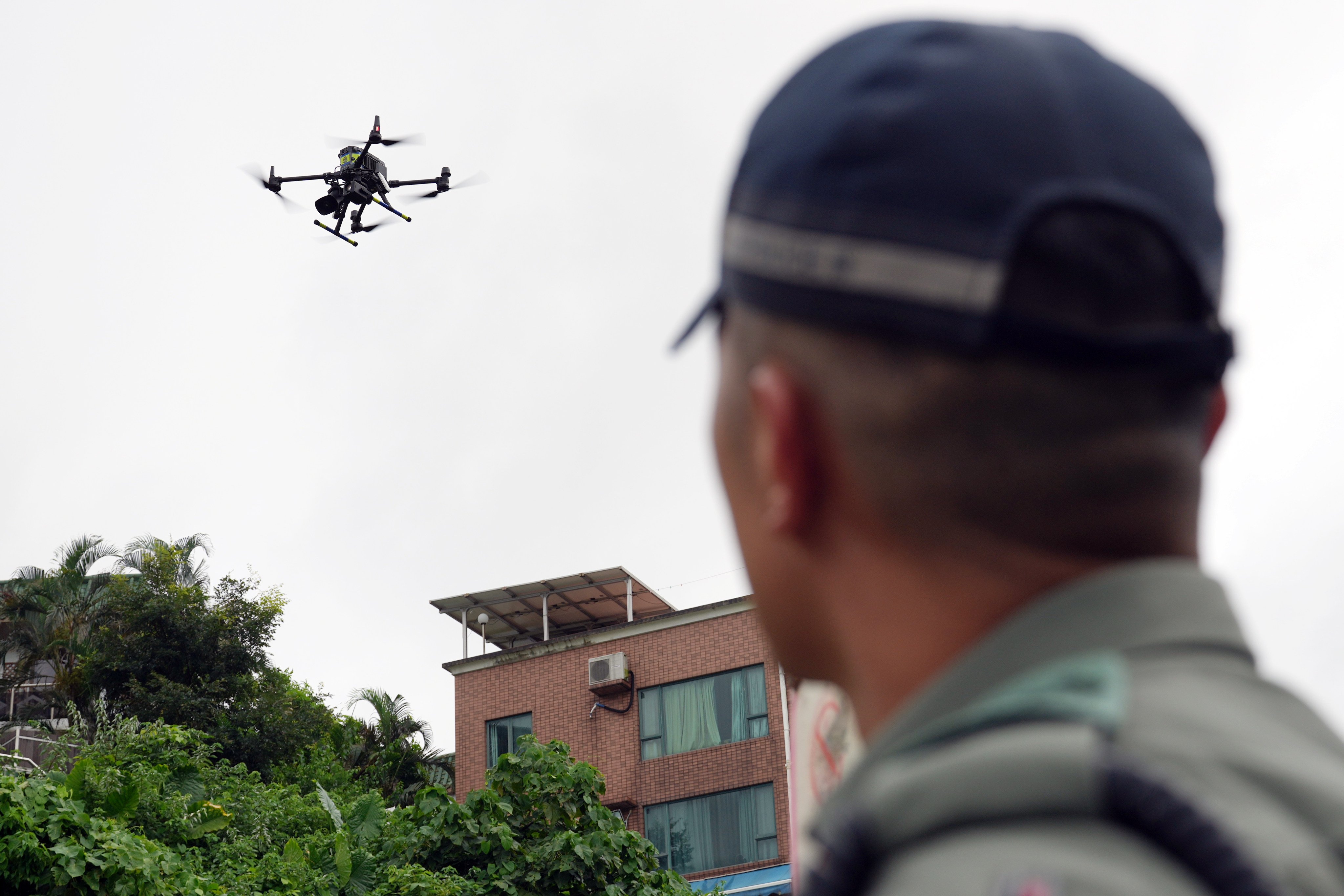 Police demonstrate the use of drones at Sheung Sze Wan Road in Sai Kung in July. Photo: May Tse