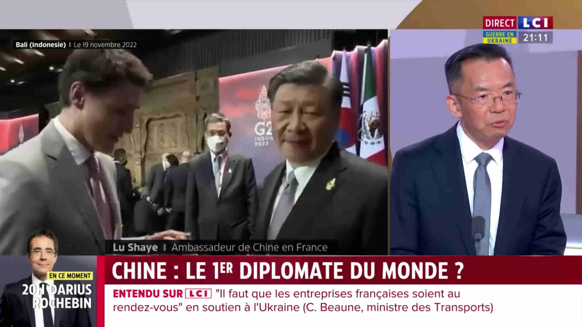 French TV channel LCI shows China’s top envoy to France Lu Shaye, right. Photo: Screen capture from LCI French TV channel LCI shows China’s top envoy to France Lu Shaye, right. Photo: Screen capture from LCI
