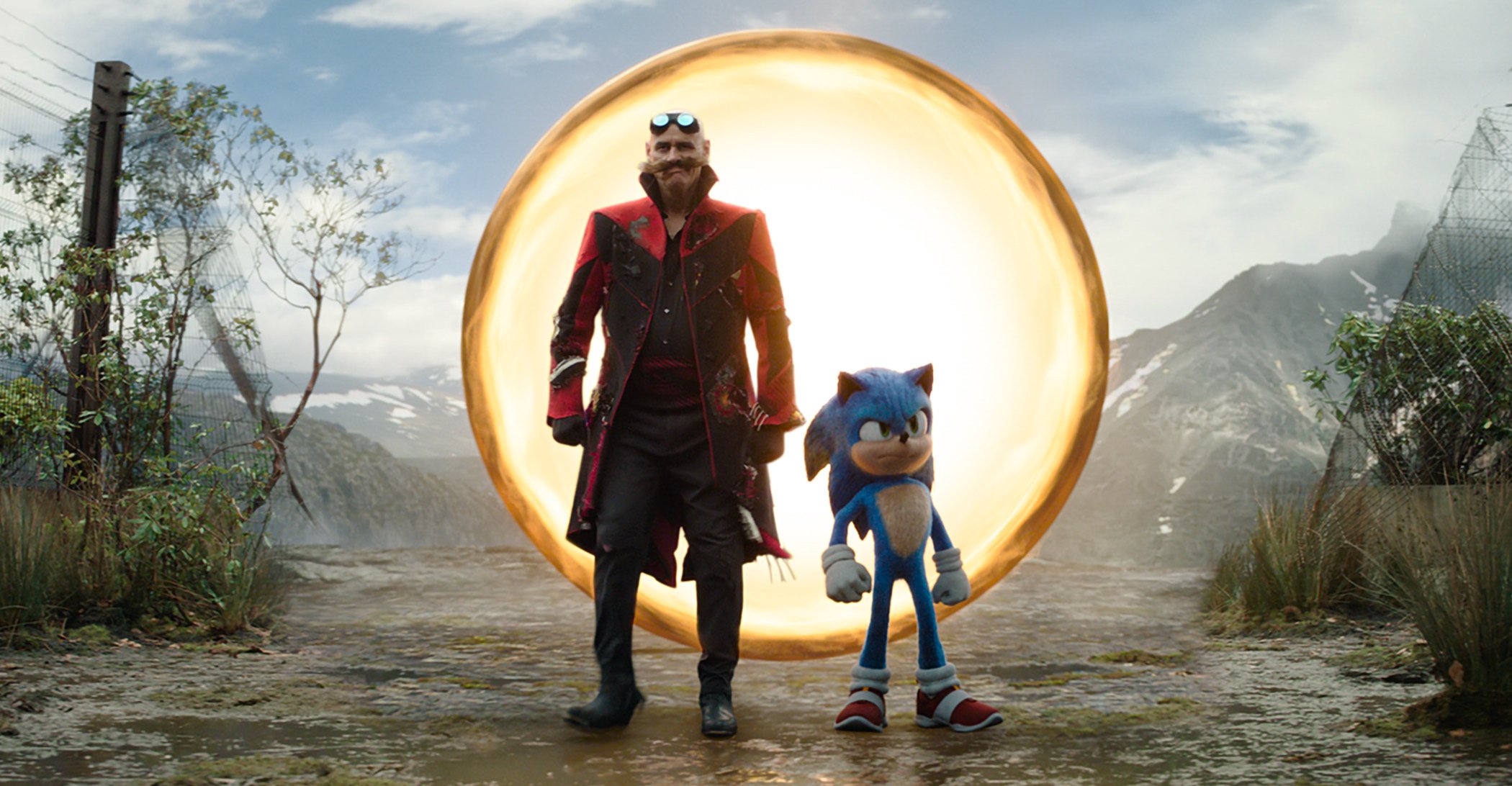 Jim Carrey as Ivo Robotnik and Sonic (voiced by Ben Schwartz) in a still from Sonic the Hedgehog 3. Photo: Paramount Pictures and Sega of America, Inc.