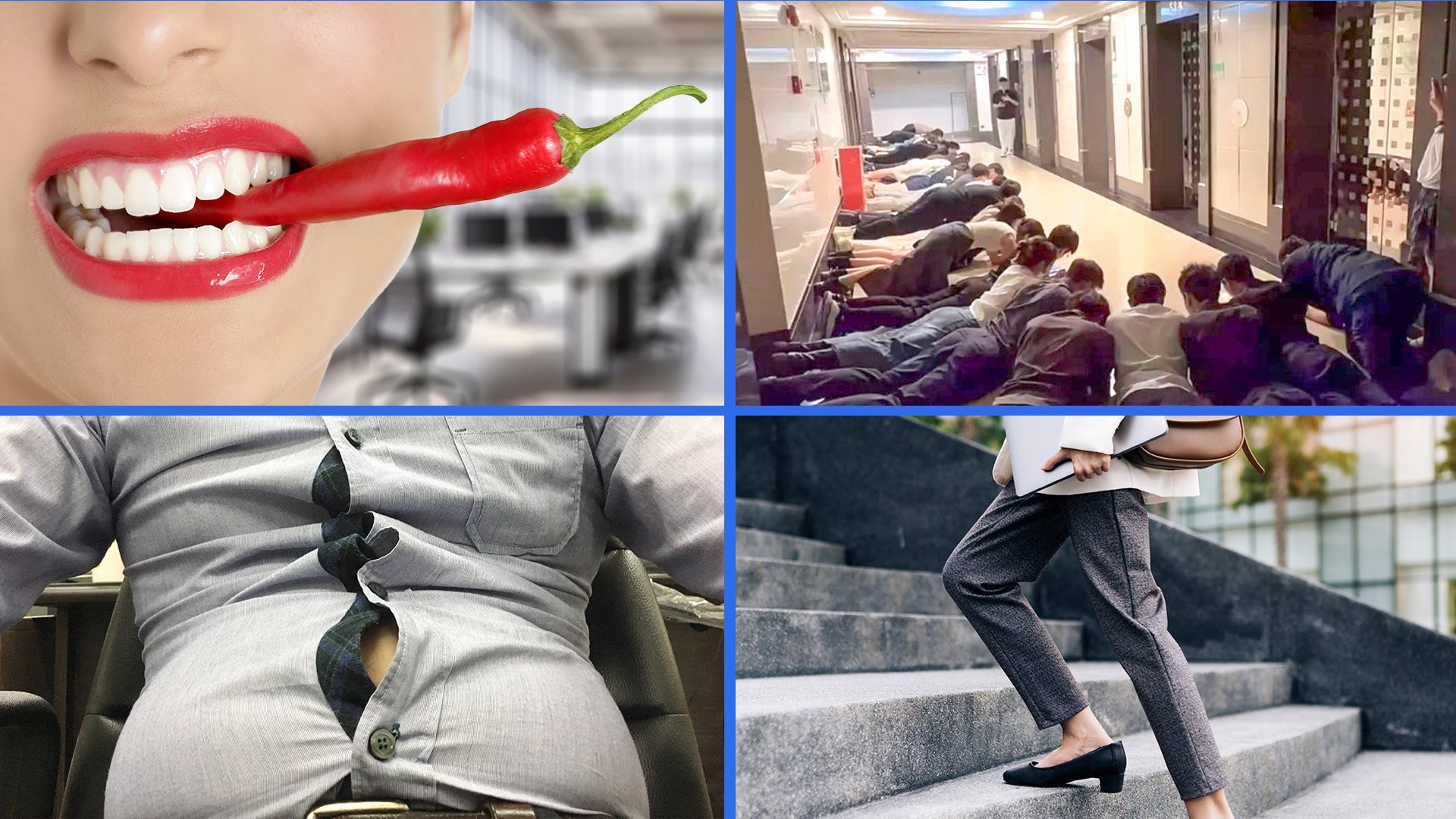 The Post examines several of China’s quirky company rituals, such as floor greetings to the boss and consuming “death chillis” for failure, which surprised many. Photo: SCMP composite/Shutterstock/Douyin