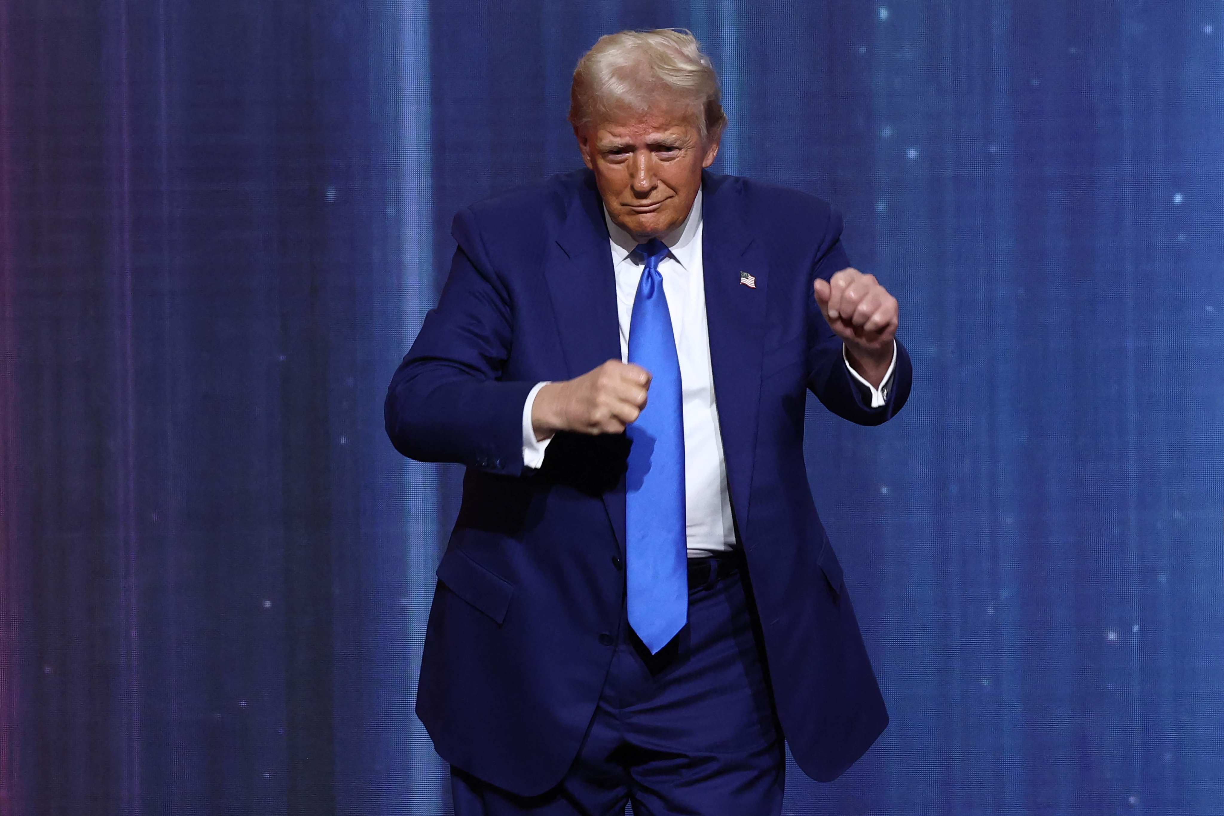 US president-elect Donald Trump dances after speaking during the FOX Nation’s Patriot Awards at the Tilles Center on December 5, 2024 in New York. Photo: Getty Images via AFP