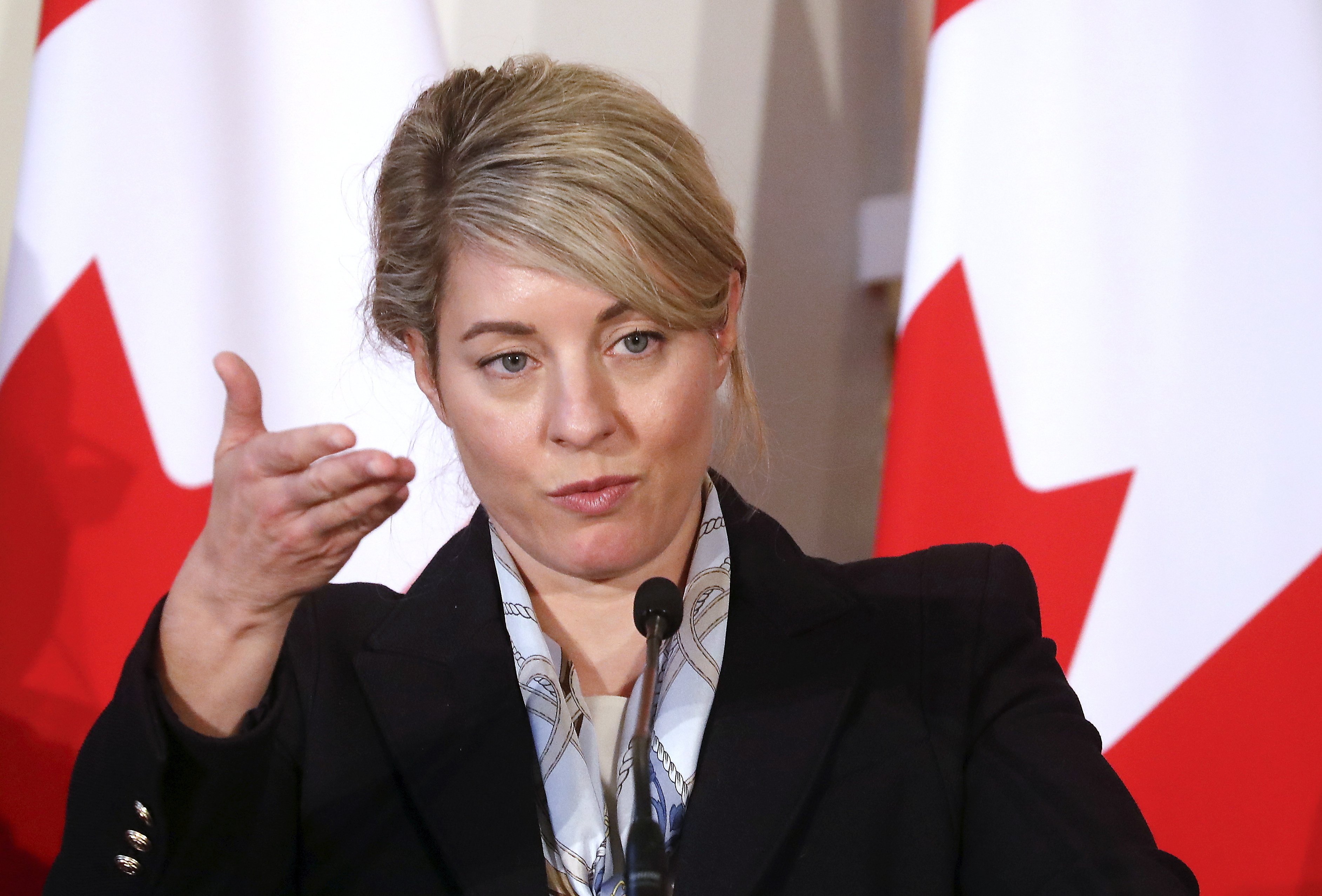 Canadian Minister for Foreign Affairs Melanie Joly attends a press conference in Riga, Latvia, on December 2. Photo: EPA-EFE