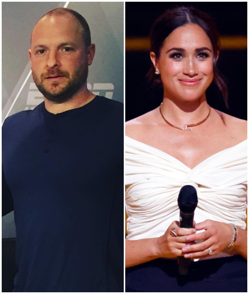 Unbeknownst to Meghan Markle, podcaster Ryen Russillo was hoping for a date with her after they met at a charity football game. Photos: @ryenrussillo/Instagram, Getty Images