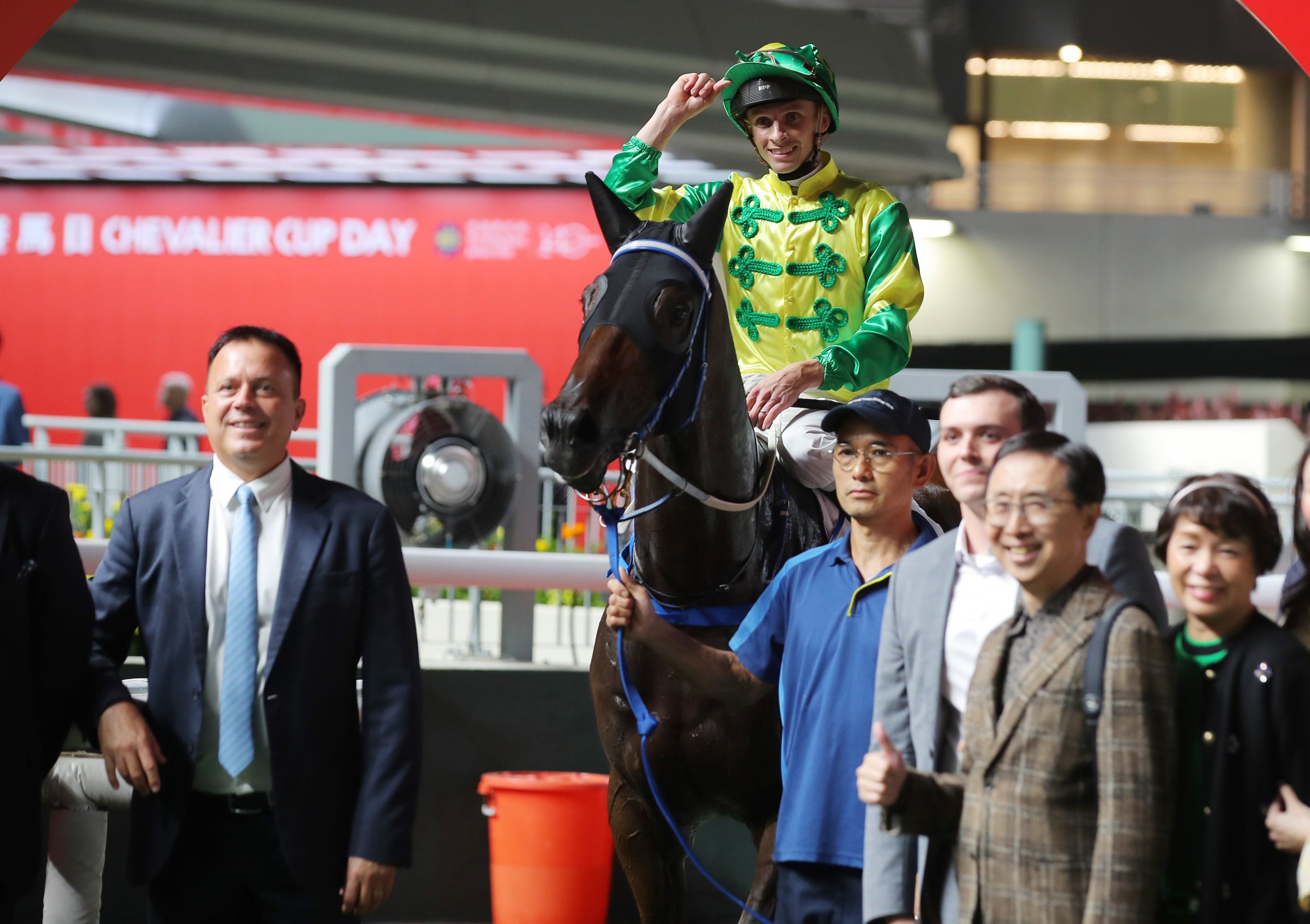 Trainer Caspar Fownes (left), jockey Lyle Hewitson and connections of Sky Trust after his win last month.
