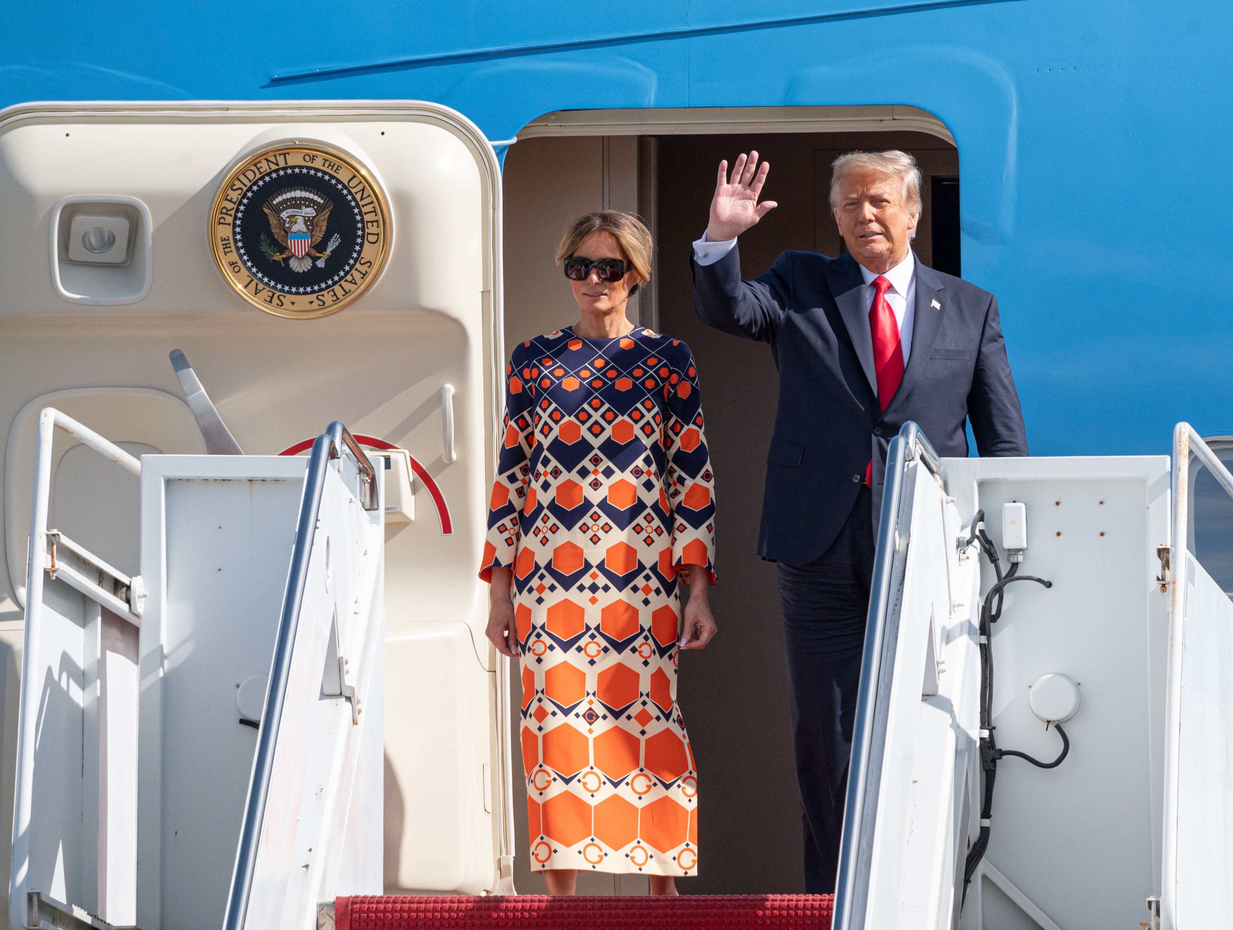 Donald  and Melania Trump exit Air Force One at the Palm Beach International Airport  in 2020. Photo: AFP