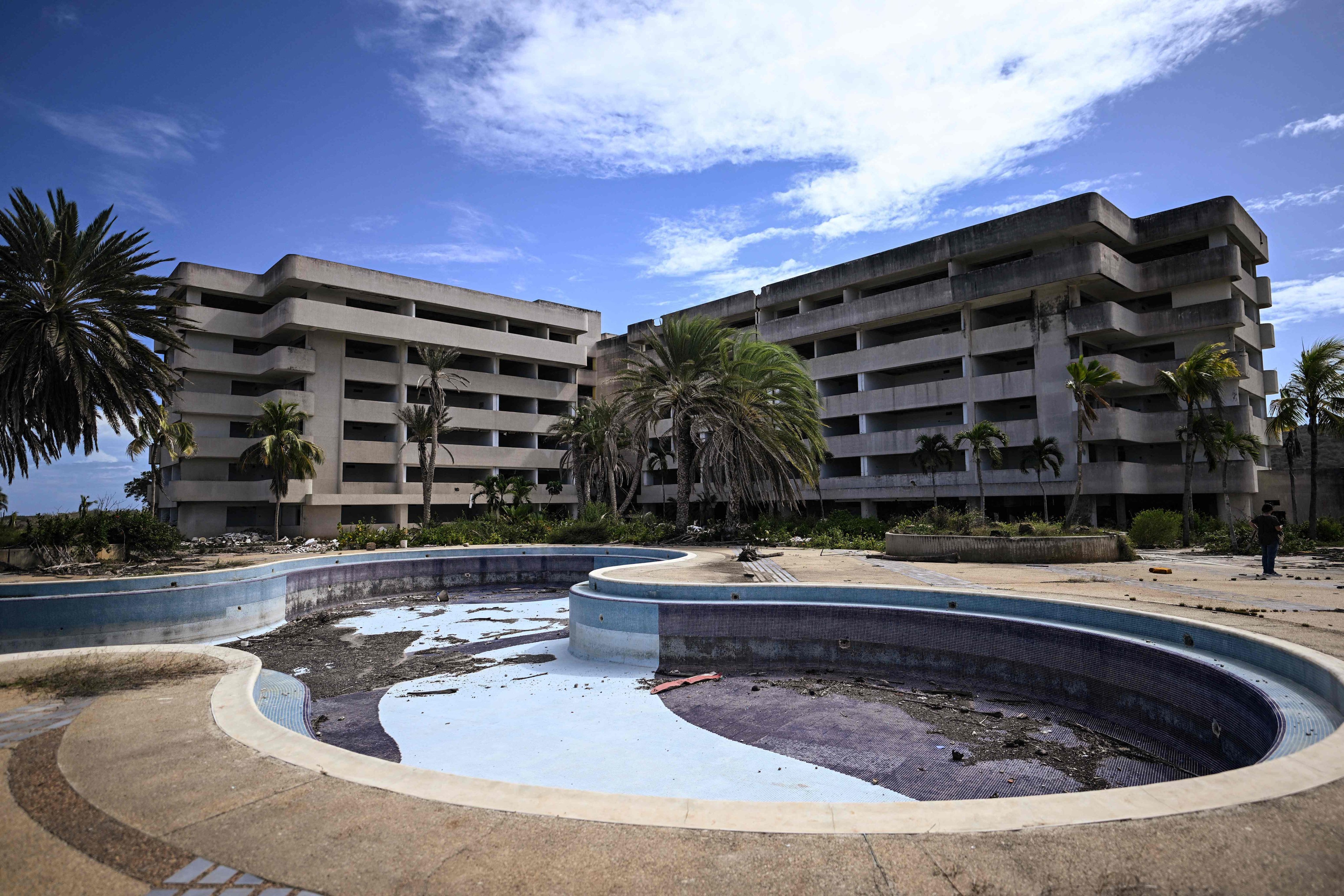 An abandoned hotel on Margarita Island, Venezuela. The Caribbean paradise is in decline after years of devaluations, inflation and the collapse of public services. Photo: AFP