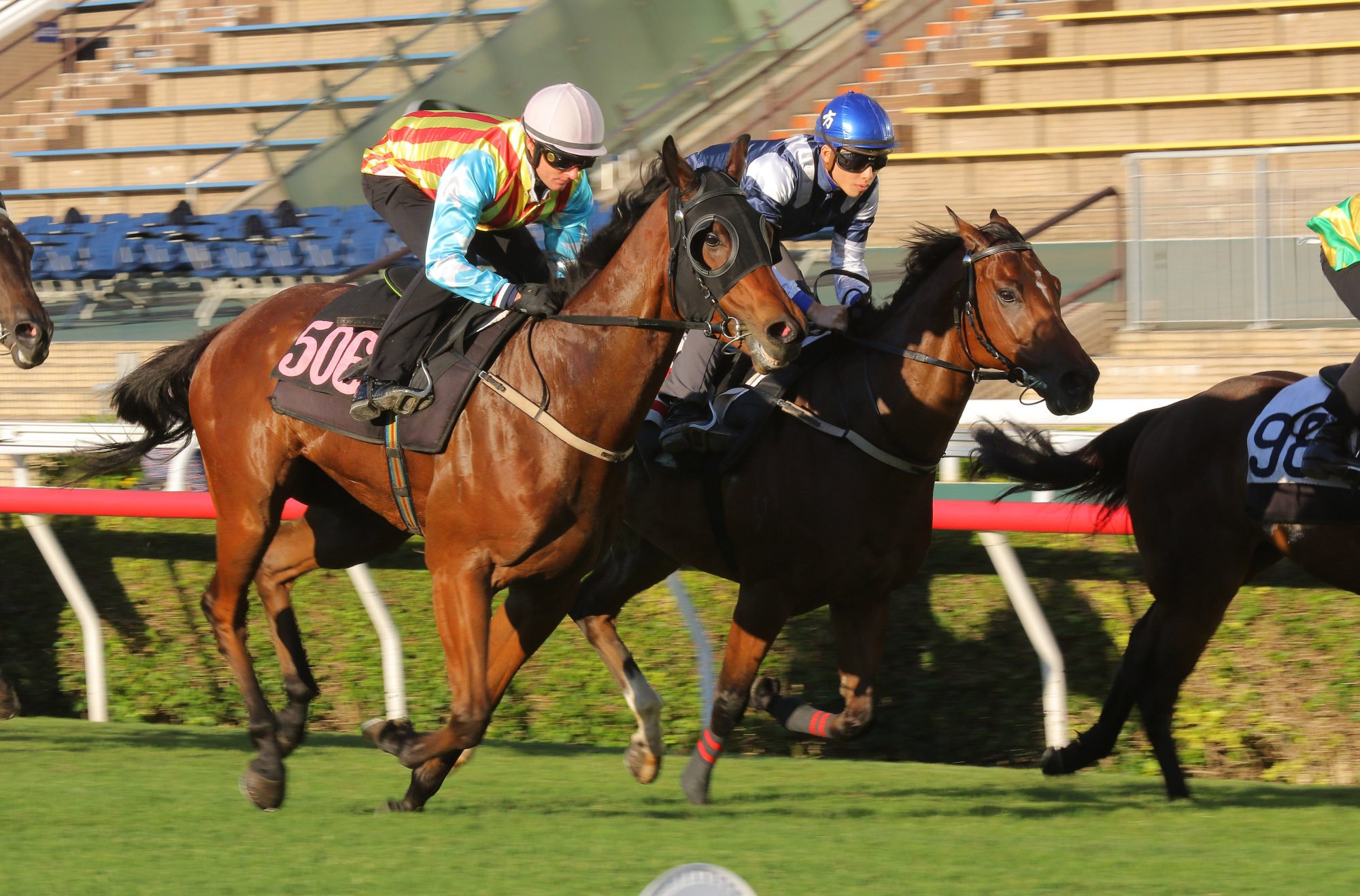 Circuit Jolly (left) runs third in a recent Sha Tin trial.