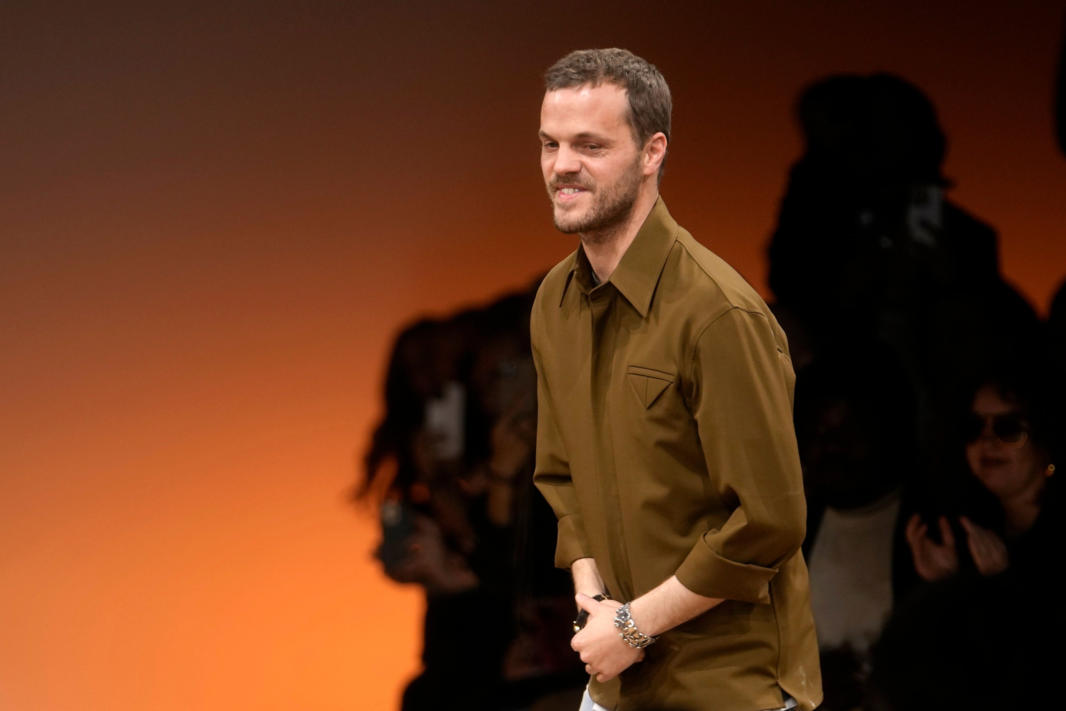 Creative director Matthieu Blazy accepts applause after the conclusion of the presentation of Bottega Veneta women’s autumn/wnter 2024-25 collection in Milan. He has been named artistic director of Chanel, a much bigger fashion house. Photo: AP