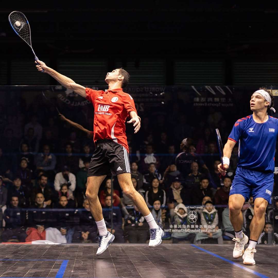 France’s Victor Crouin (right) was two points away from beating Egypt’s Ali Farag in the men’s semi-finals of the World Team Championships: Instagram /wsfworldsquash