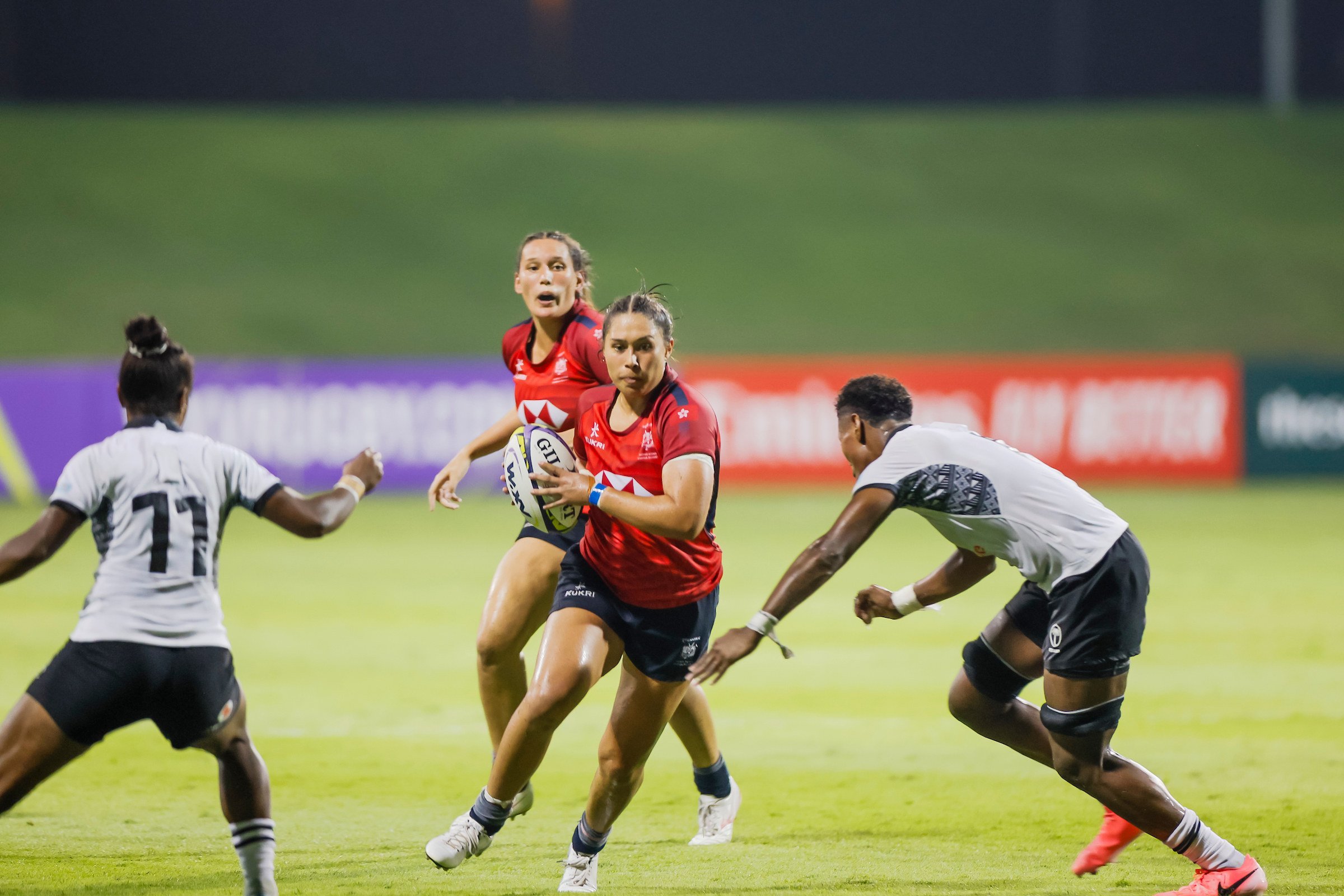 Hong Kong centre Gabby Rivers tries to makes progress during Hong Kong’s WXV3 loss to Fiji. Photo: Handout