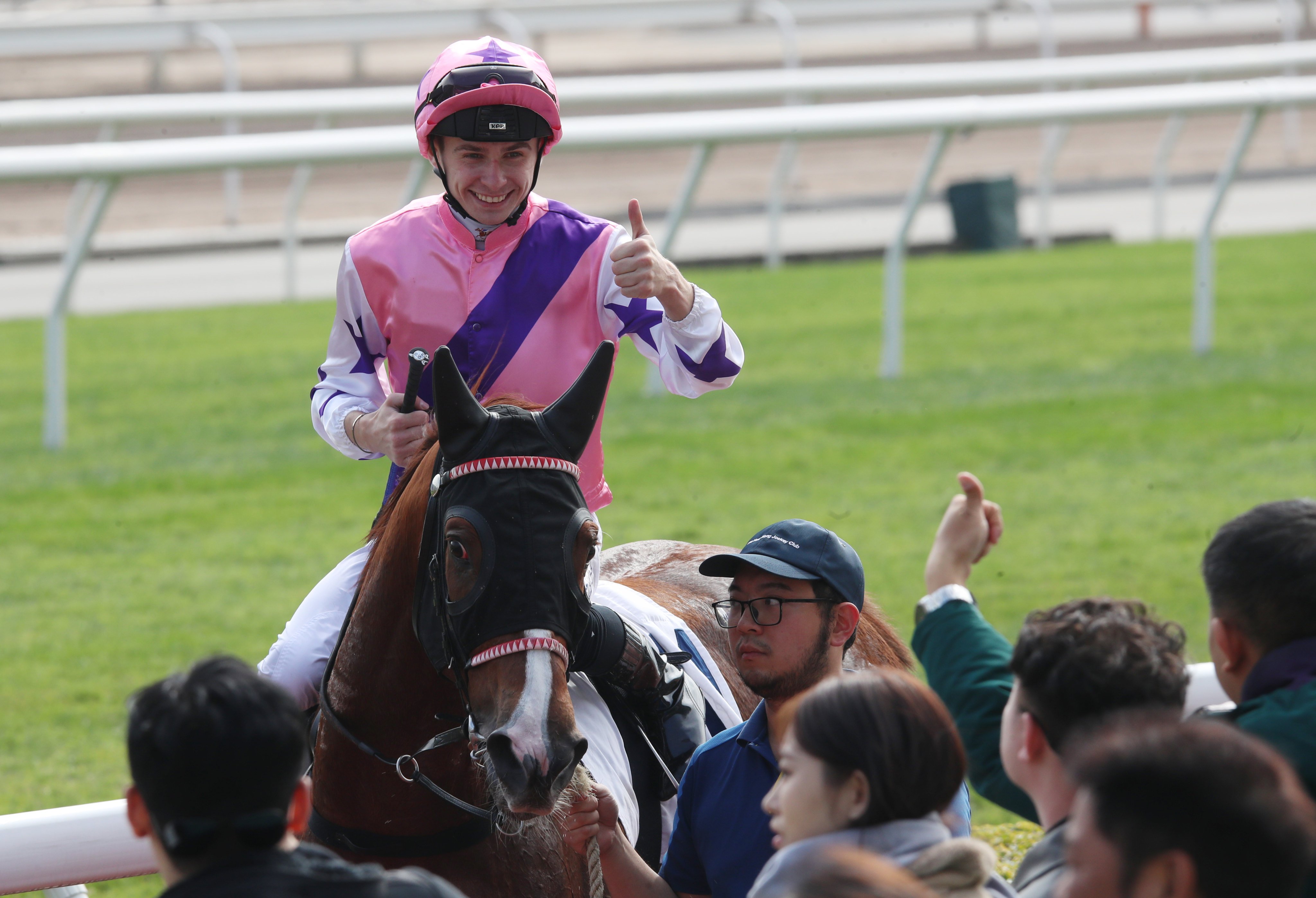 Alexis Pouchin is all smiles after landing his first Hong Kong winner on Sunday. Photos: Kenneth Chan