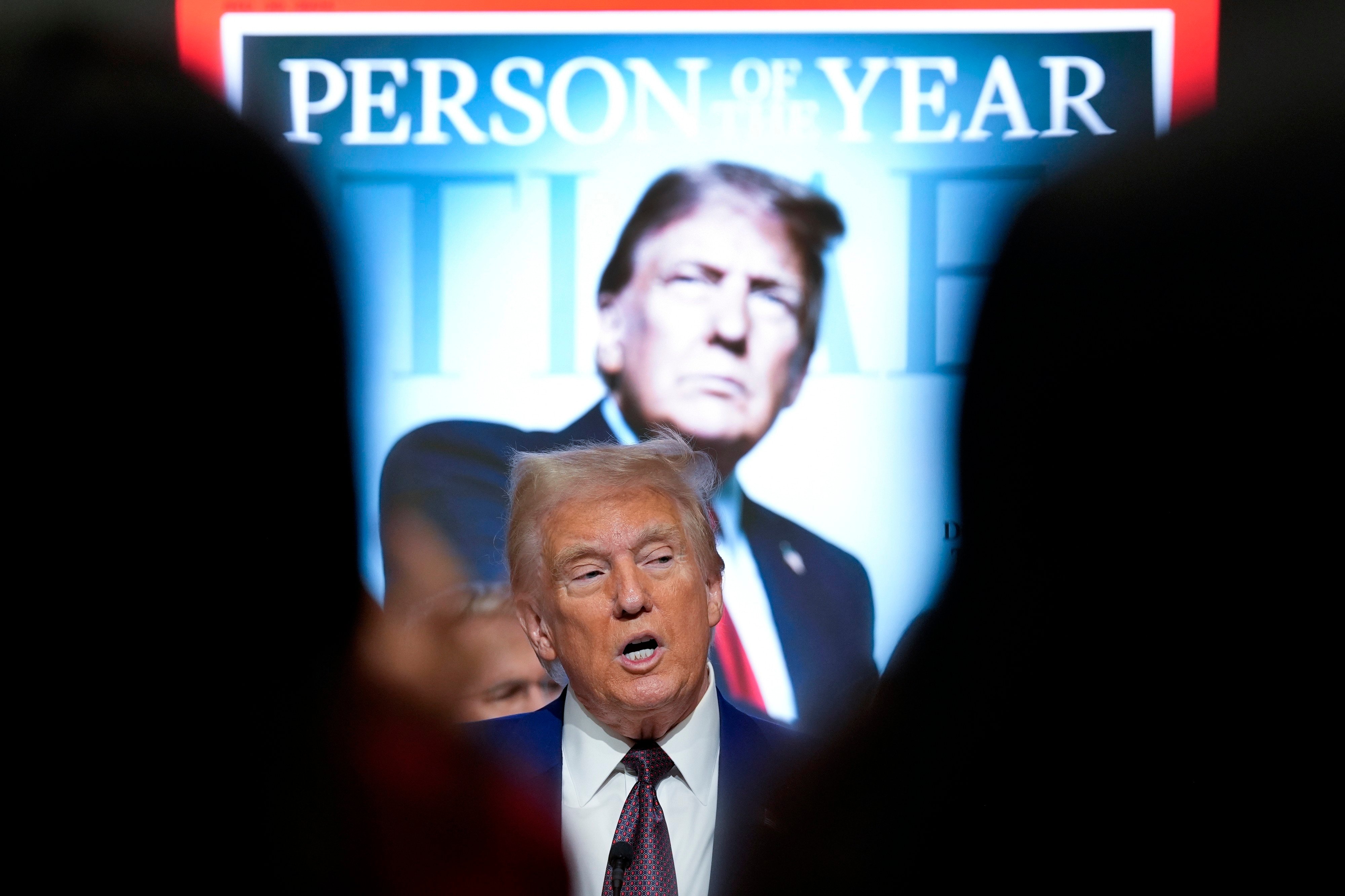 US president-elect Donald Trump speaks during a Time magazine Person of the Year event at the New York Stock Exchange on Thursday. Photo: AP