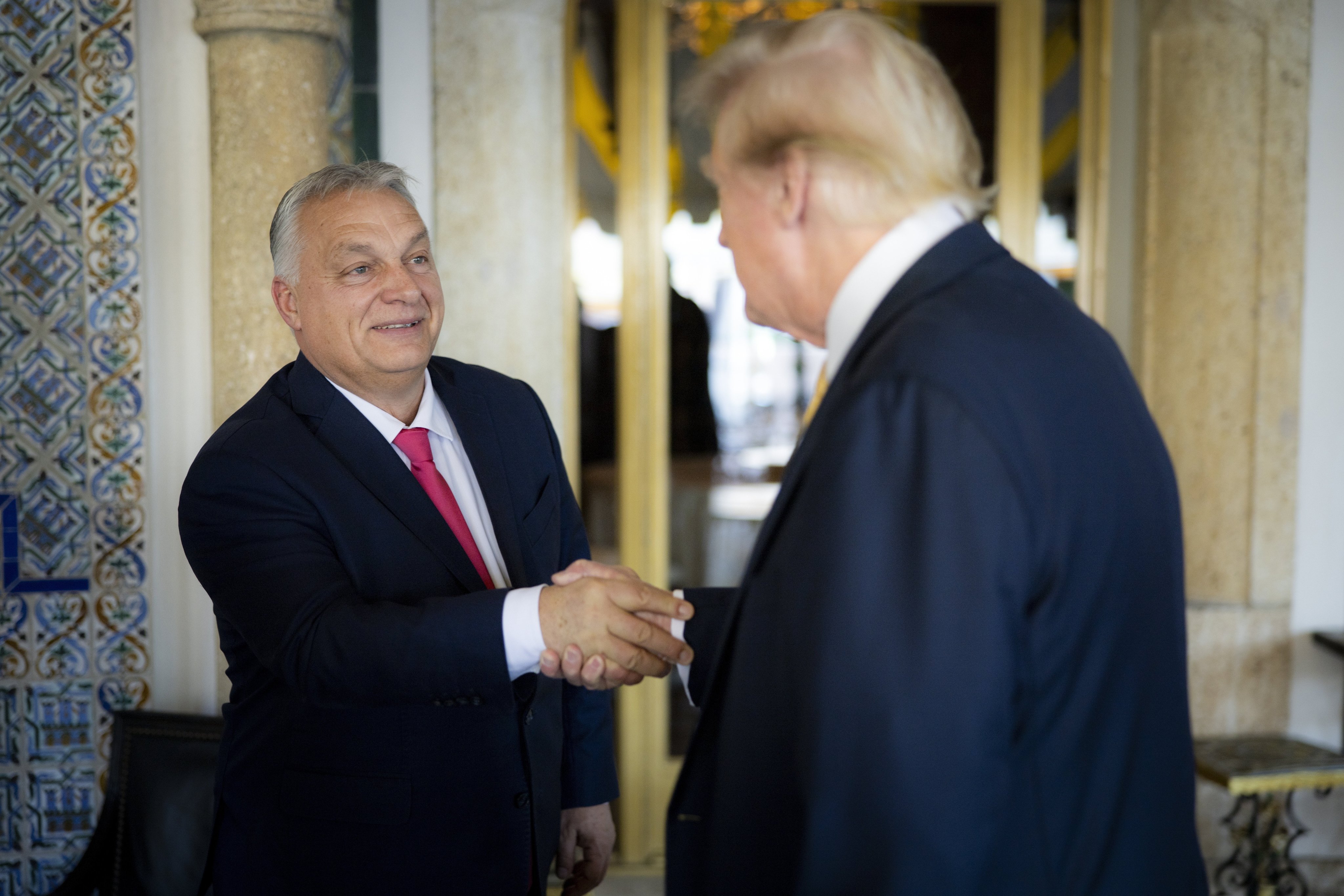 Hungarian Prime Minister Viktor Orban (left) visits US president-elect Donald Trump at Trump’s Mar-a-Lago estate in Palm Beach, Florida, on Monday. Photo: EPA-EFE