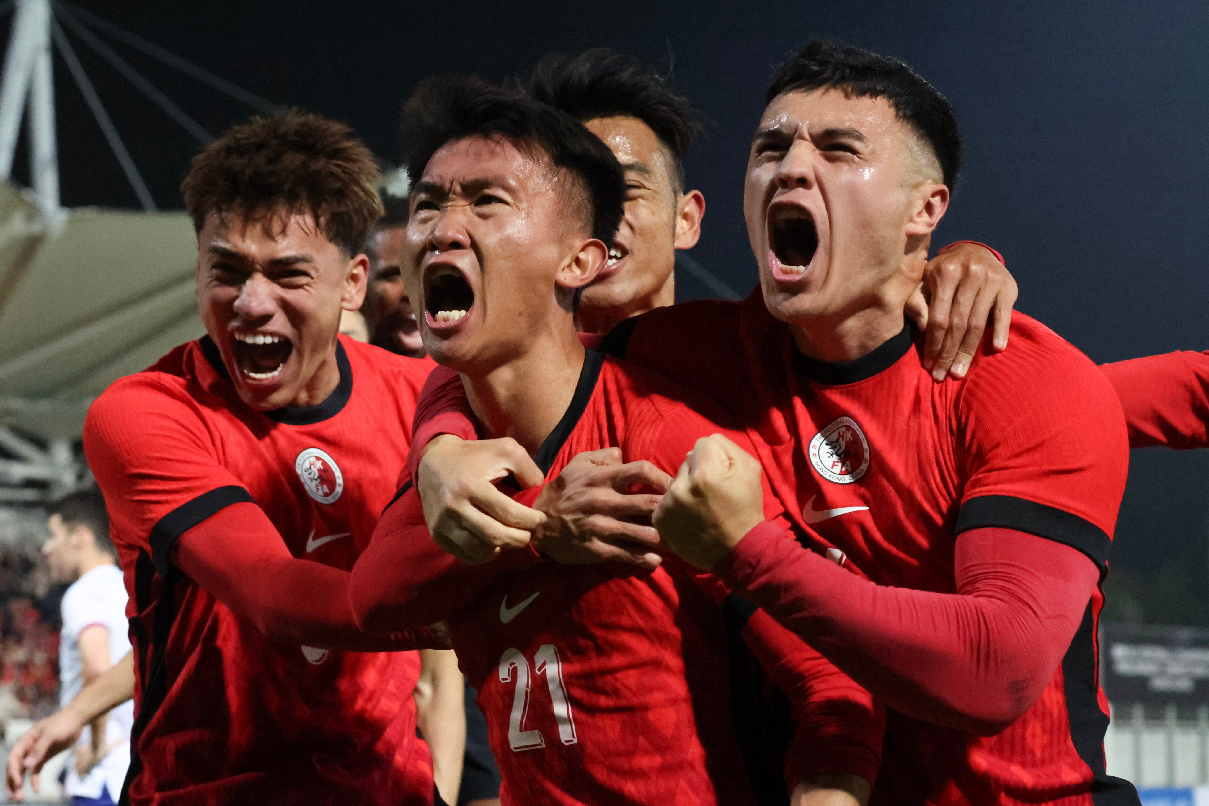 A late goal by substitute Tsui Wang-kit (centre) made Ashley Westwood the first Hong Kong manager since Kim Pan-gon in 2016 to have won five consecutive matches. Photo: Dickson Lee