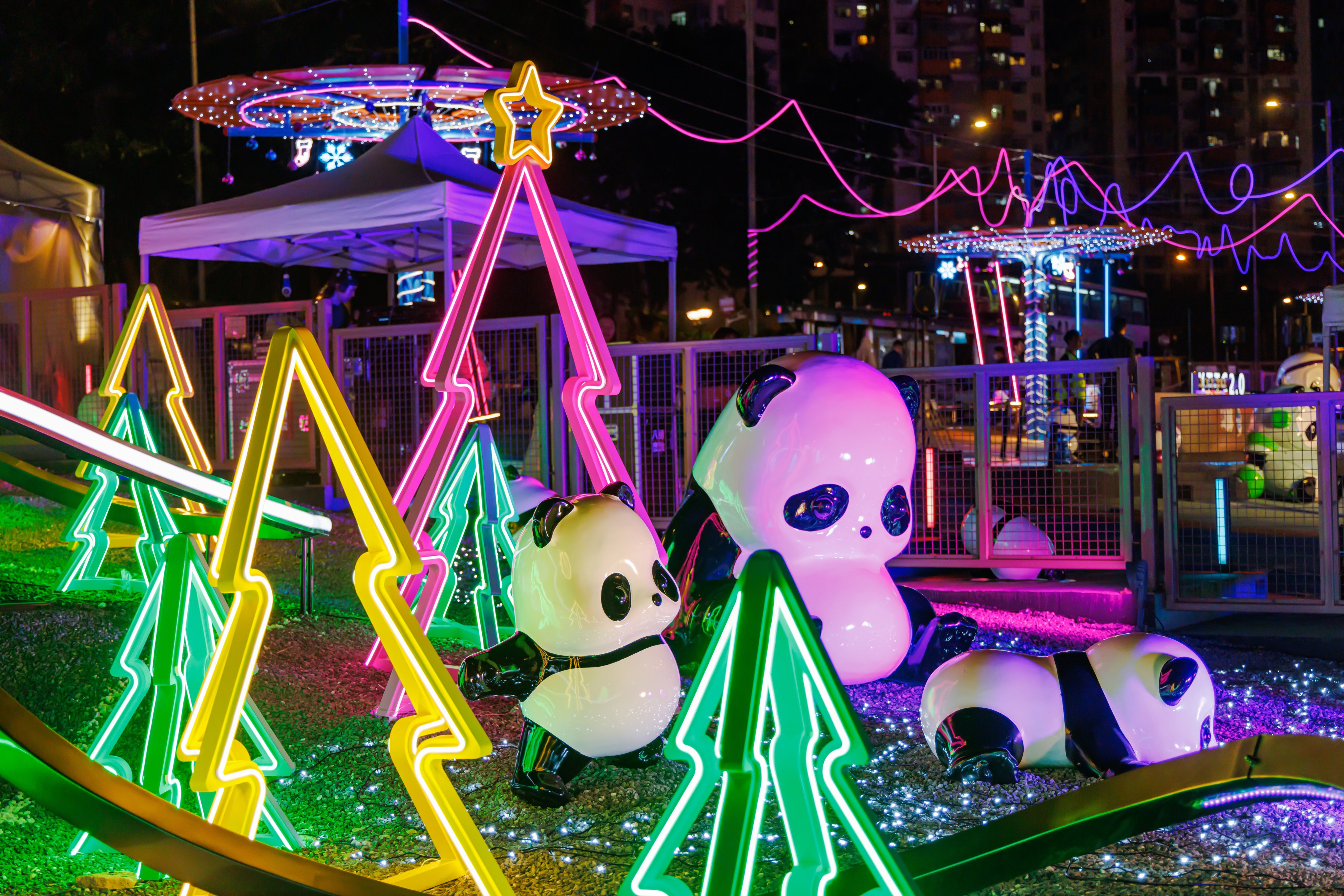 The pandas were on display at the Urban Renewal Authority’s “Free Space” in Kwun Tong as part of Christmas celebrations. Photo: Handout