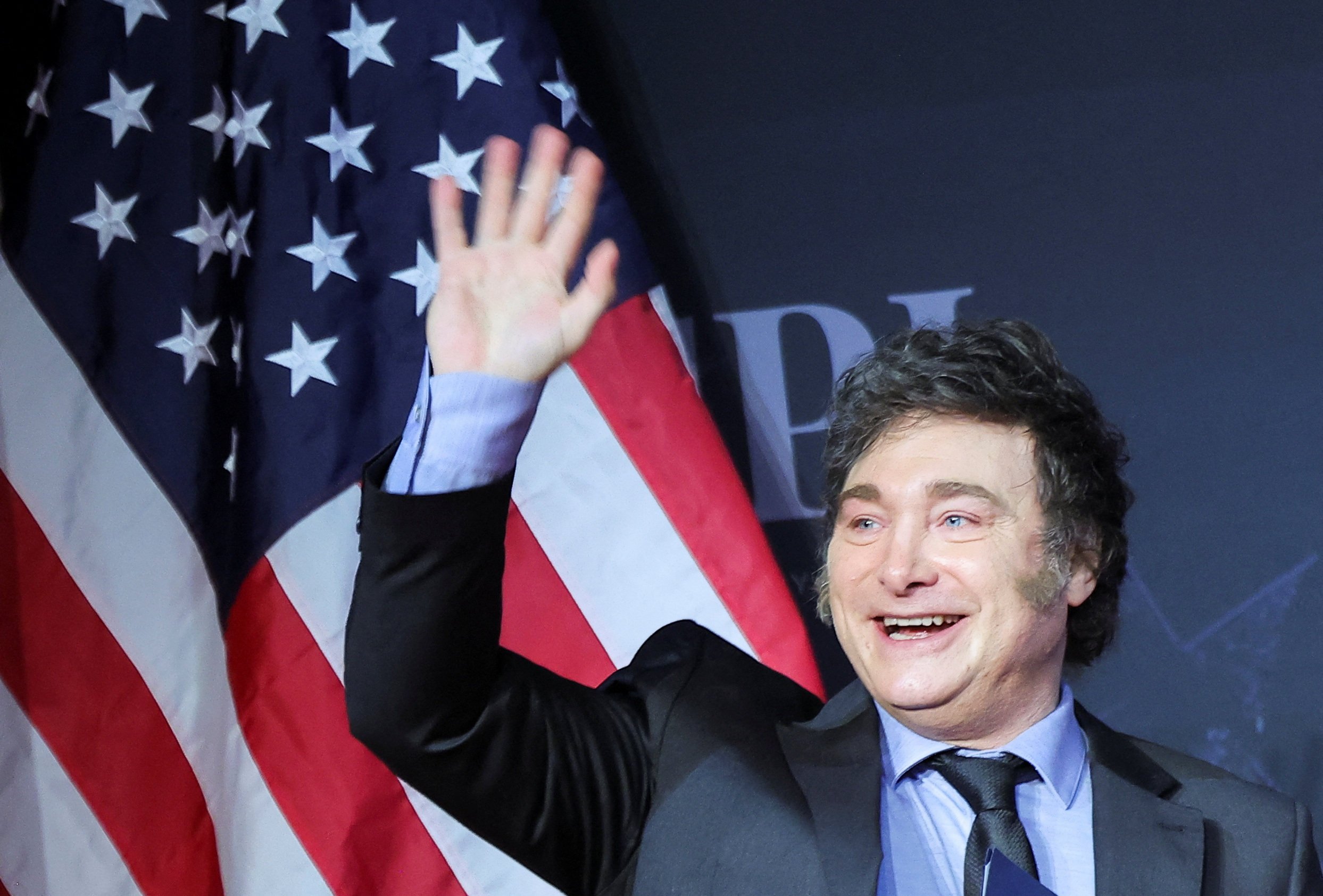 Argentine President Javier Milei waves during a gala at Mar-A-Lago in Palm Beach, Florida, in November. Photo: Reuters