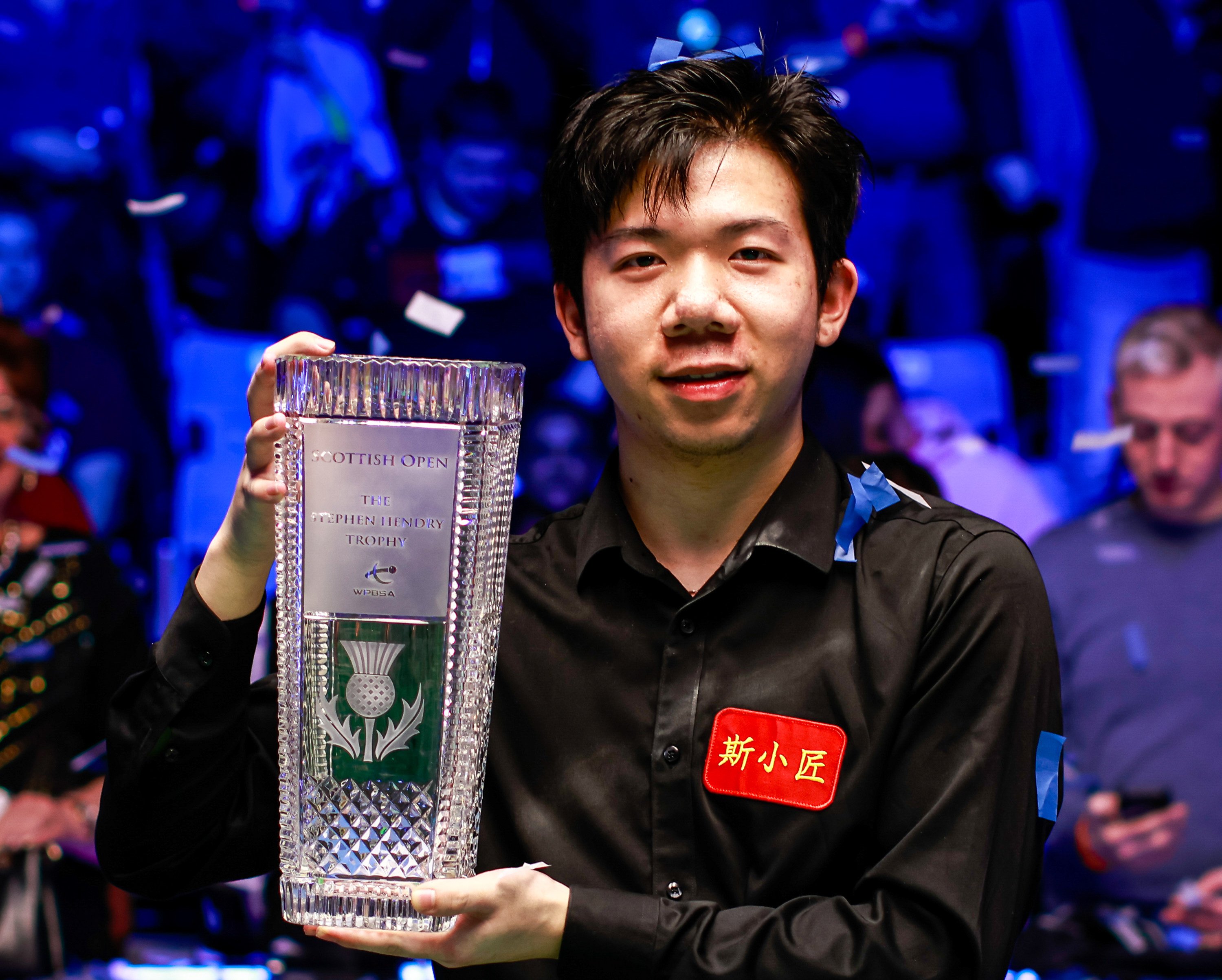 China’s Lei Peifan with the champion’s trophy after winning Scottish Open at Meadowbank Sports Centre in Edinburgh, Scotland on Sunday. Photo: Getty Images