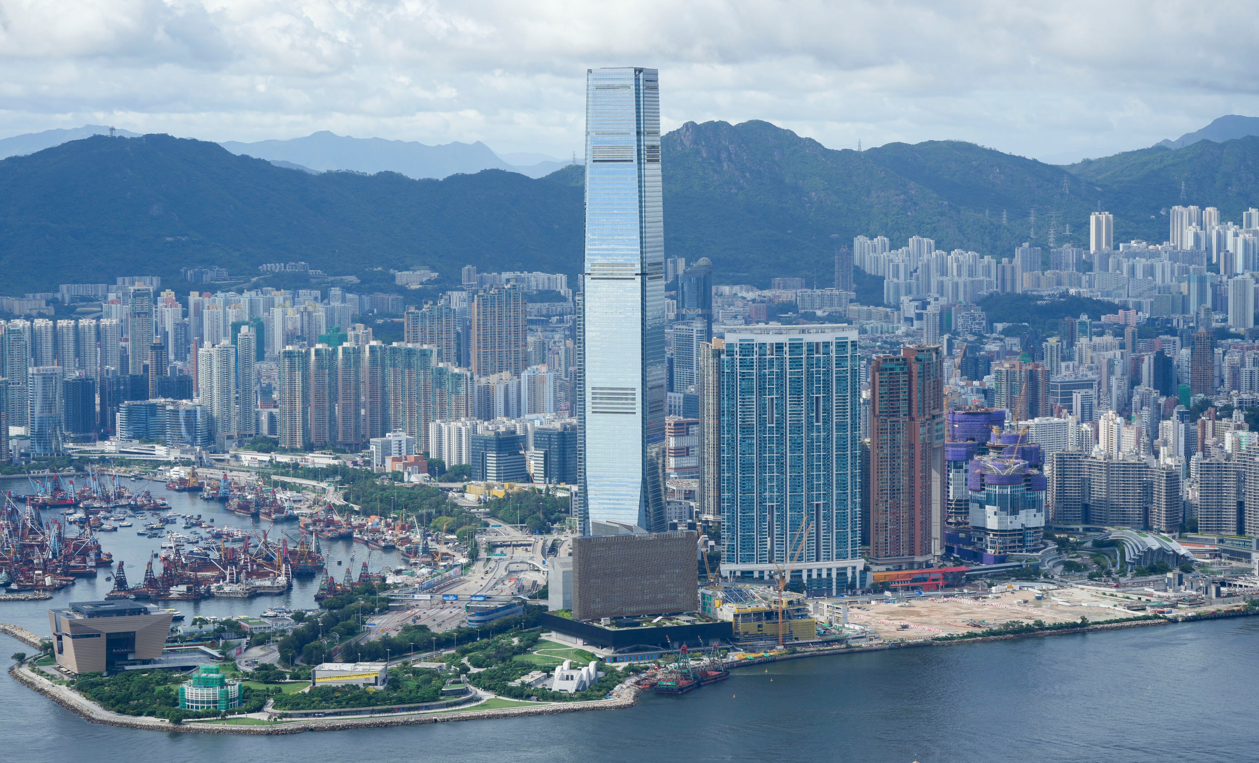 The West Kowloon Cultural District, photographed from The Peak. Photo: May Tse