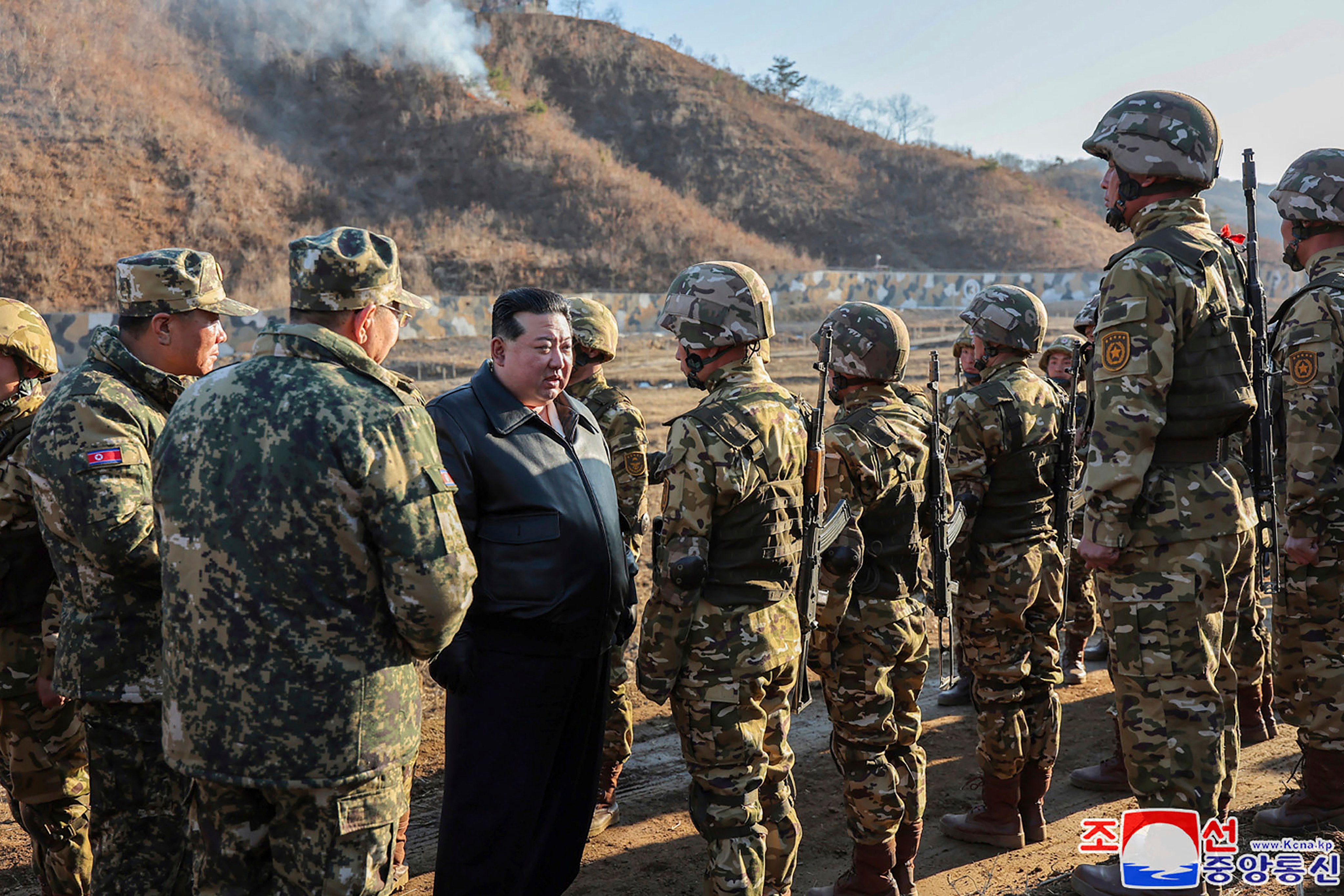 North Korean leader Kim Jong Un meets soldiers during a visit to a training base in North Korea in March. Thousands of his troops have been sent to help Russia in its fight against Ukraine. Photo: Handout AP