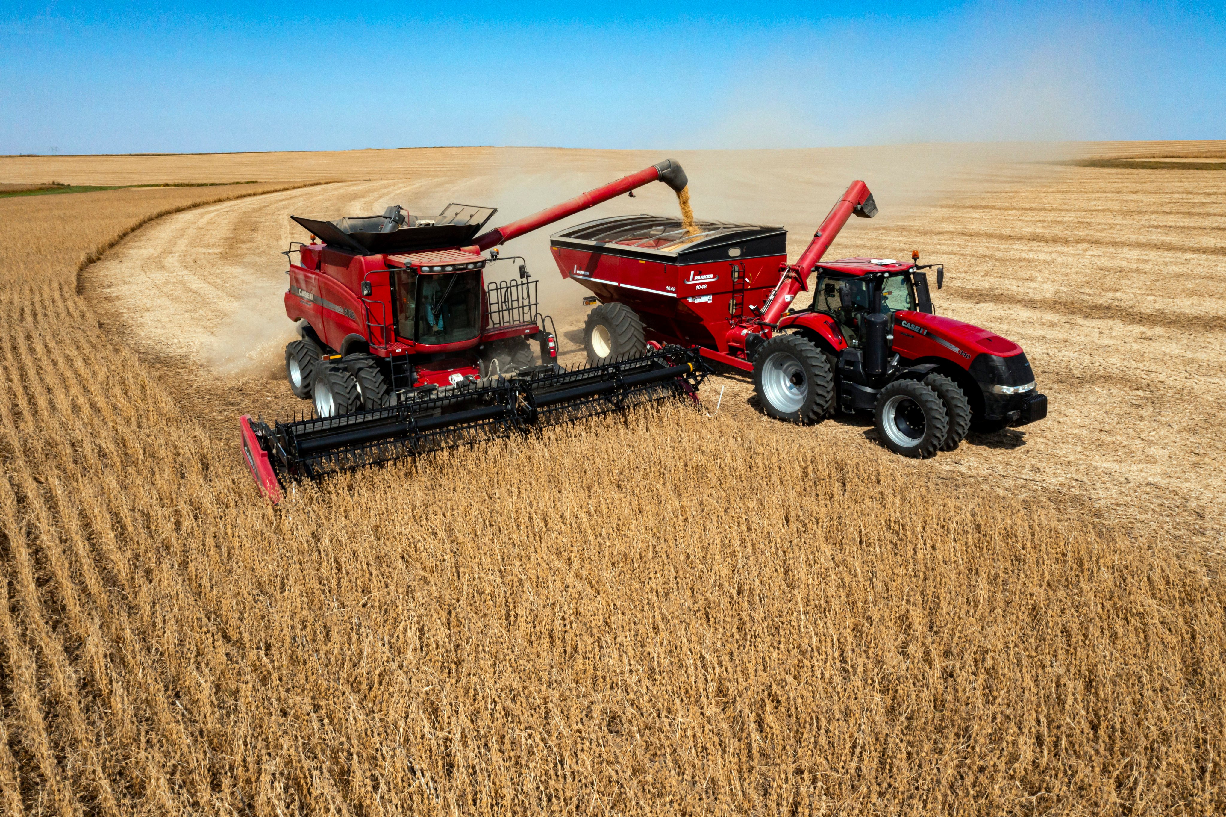 A farmer operates a combine during soybean harvesting on the Voss farm near Palo, Iowa, on October 2. Photo: AP