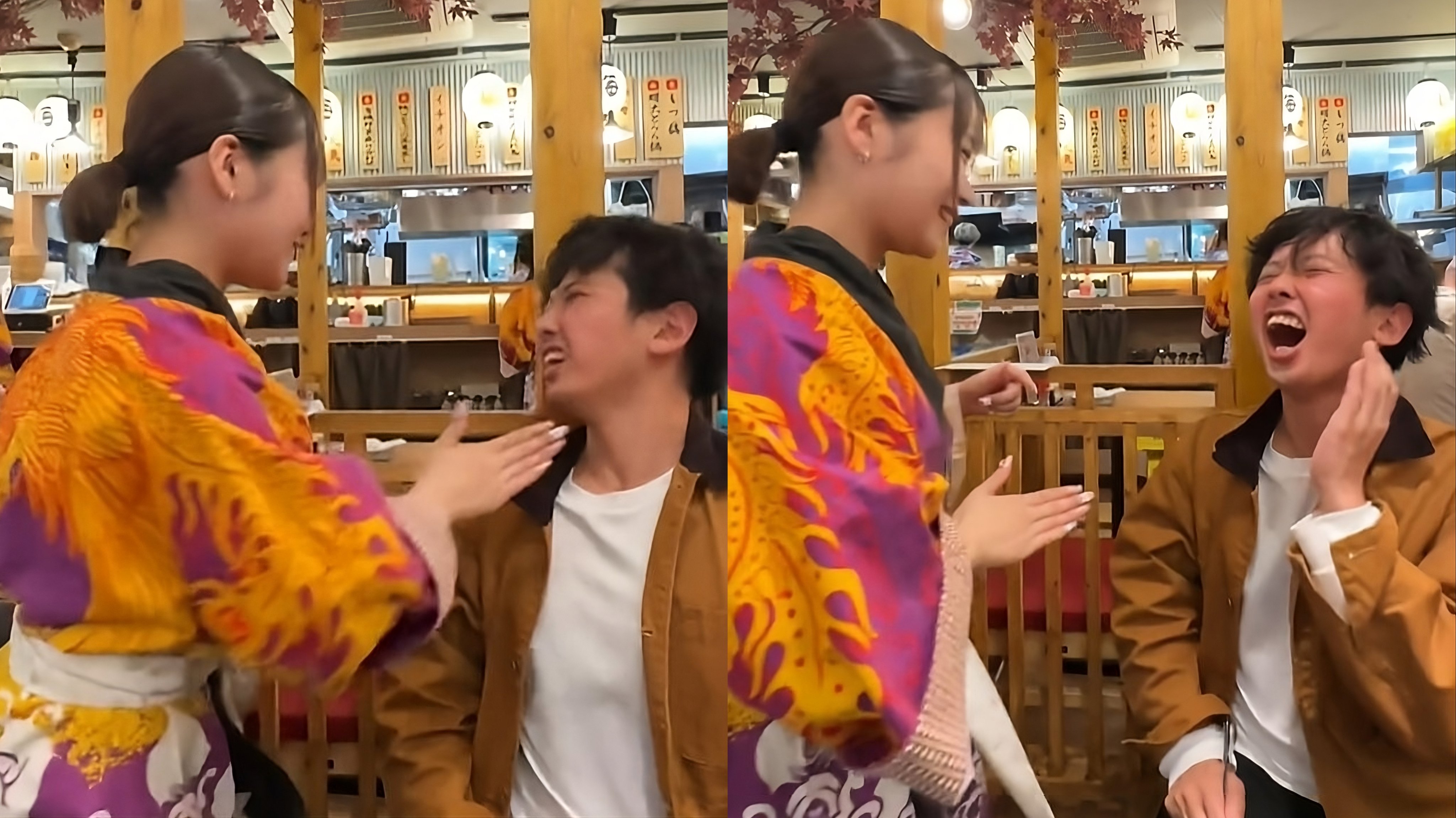 A Yotteba customer receives a slap to the face at one of its izakaya outlets in Japan. Photo: TikTok/Salty_Gourmets