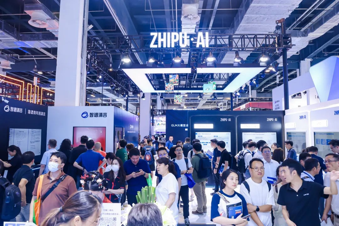 Visitors seen in front of the Zhipu AI booth at the World Artificial Intelligence Conference in Shanghai earlier this year. Photo: Handout