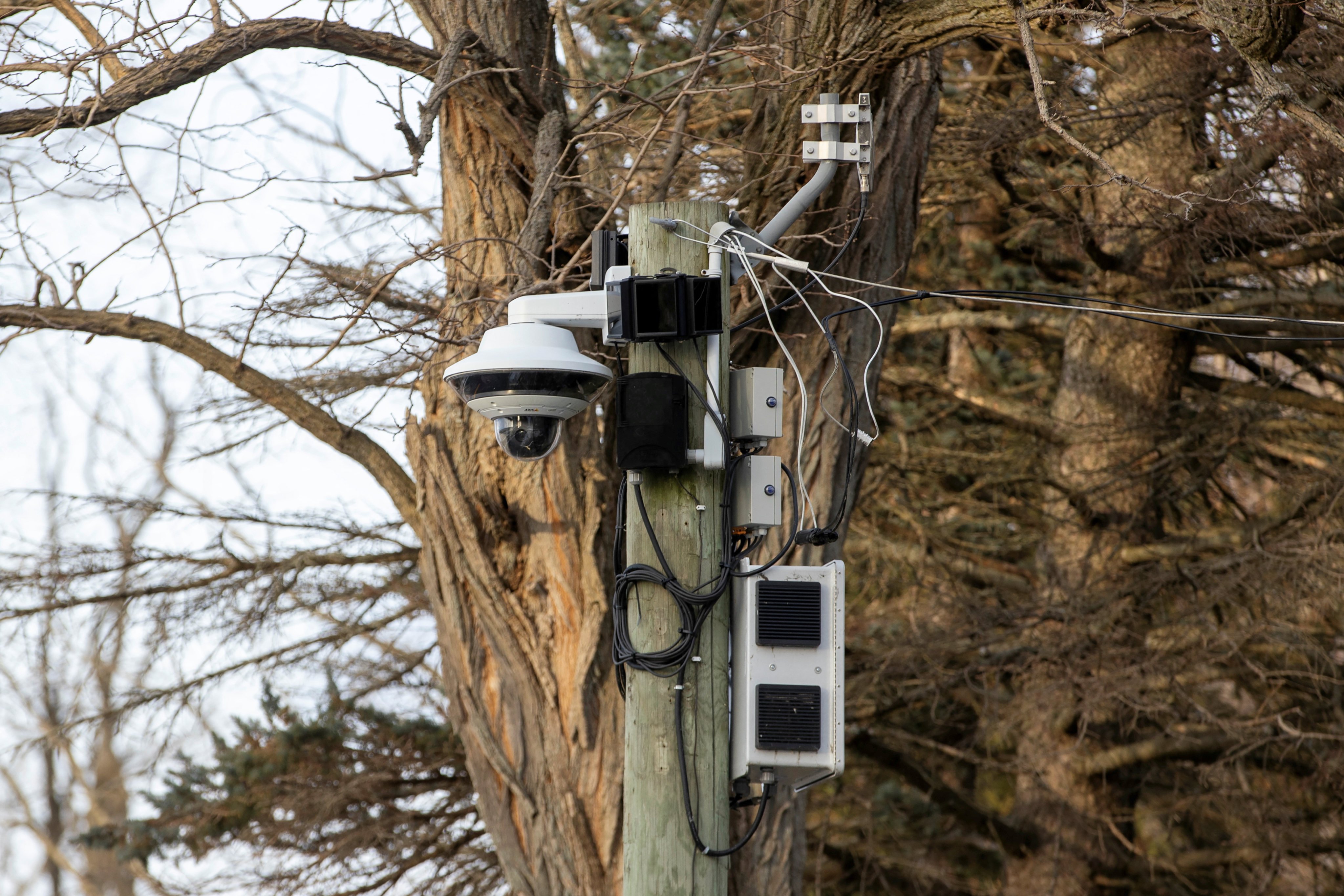 Security cameras on the Canadian side of the Canada-US border. Photo: Reuters