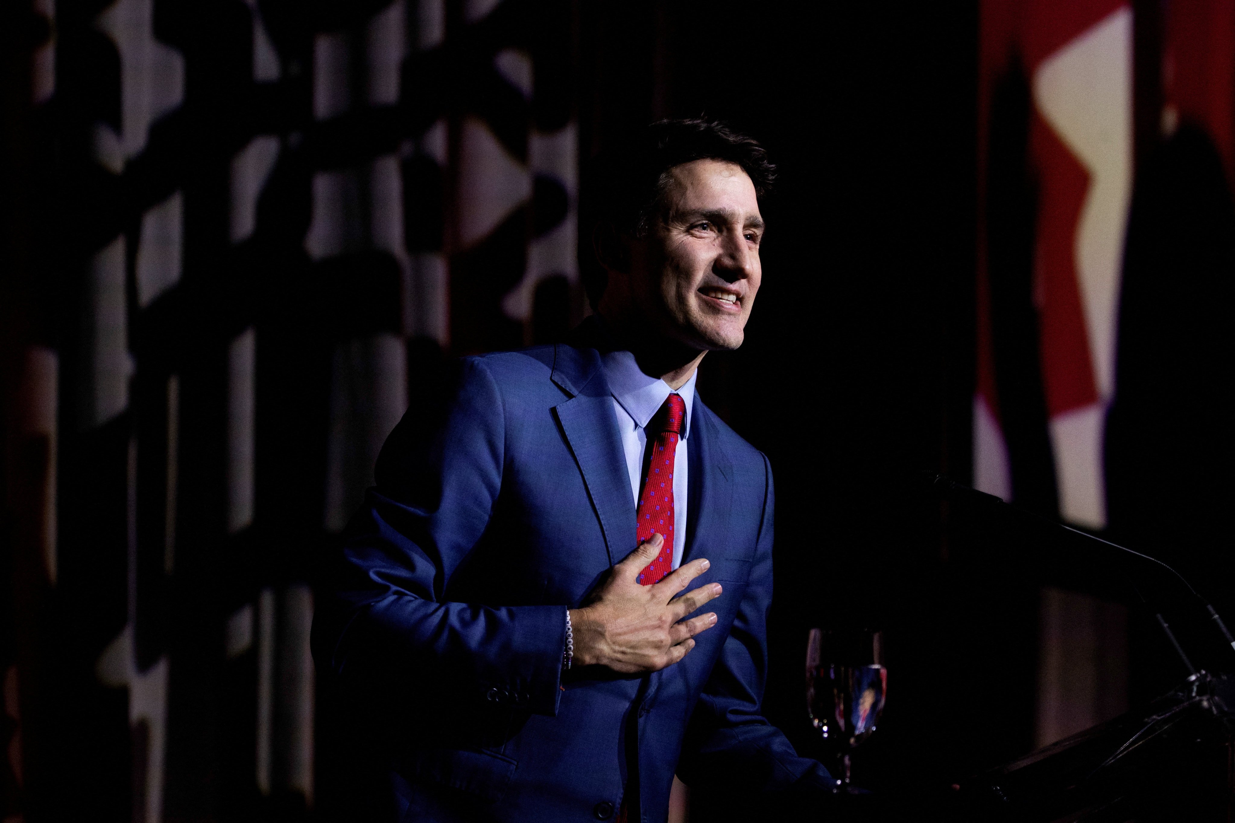 Canada’s Prime Minister Justin Trudeau speaks at the federal Liberal caucus holiday party, the day after Finance Minister Chrystia Freeland unexpectedly resigned. Photo: Reuters