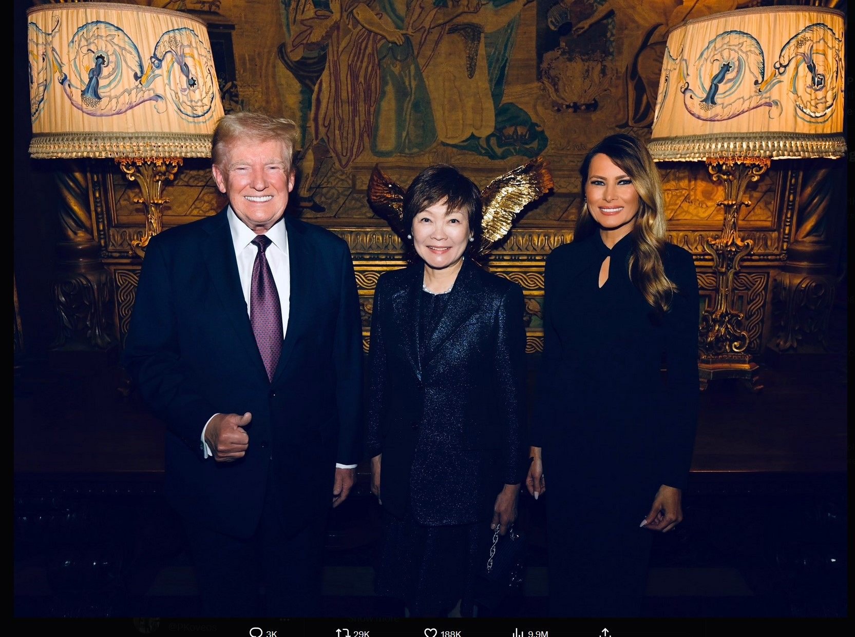 US president-elect Donald Trump (left) is seen with Akie Abe, wife of slain former Japanese Prime Minister Shinzo Abe, and former first lady, Melania Trump. Photo: X/MELANIATRUMP