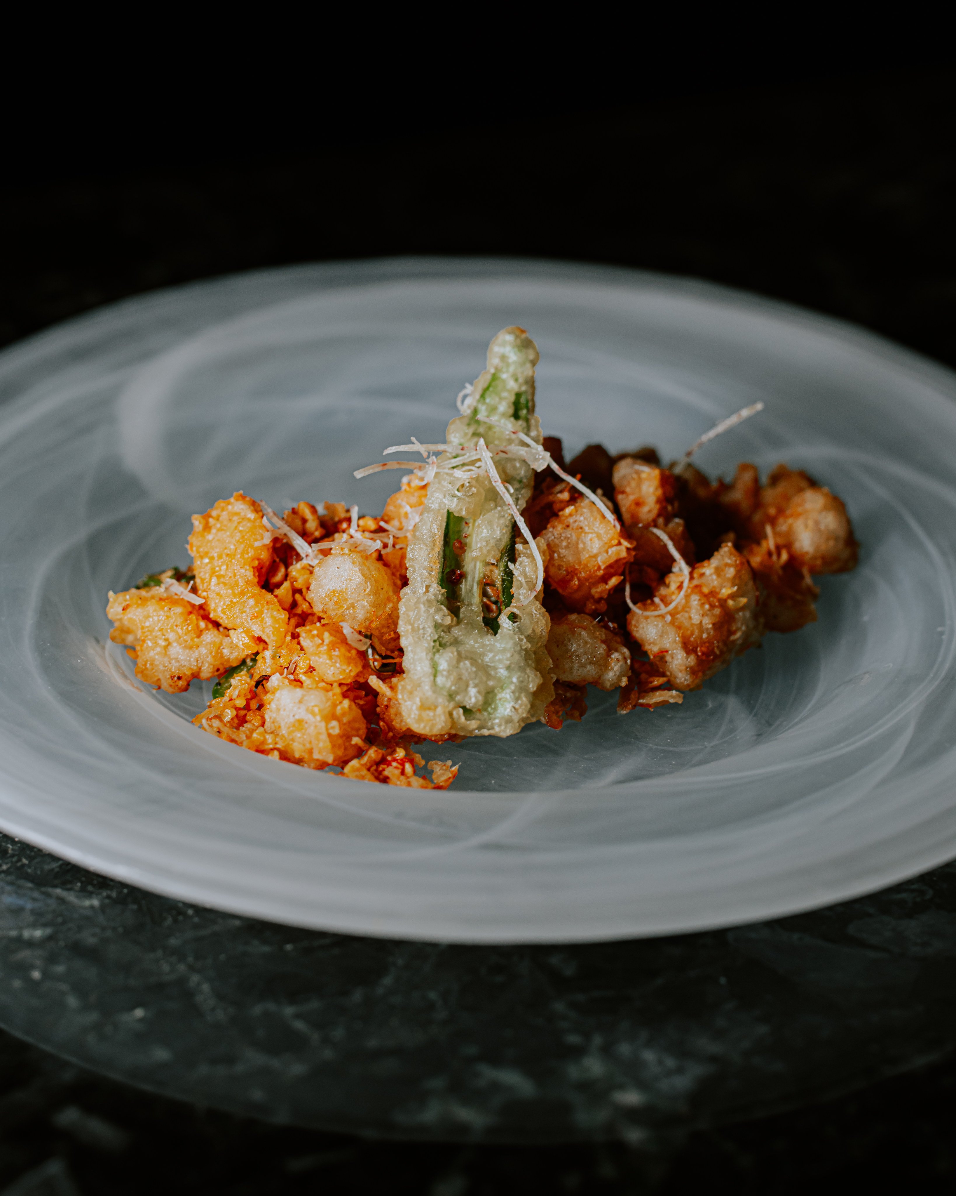 Sichuan typhoon style BC geoduck and okra tempura by chef Li Bo. Photo: Chinese Restaurant Awards