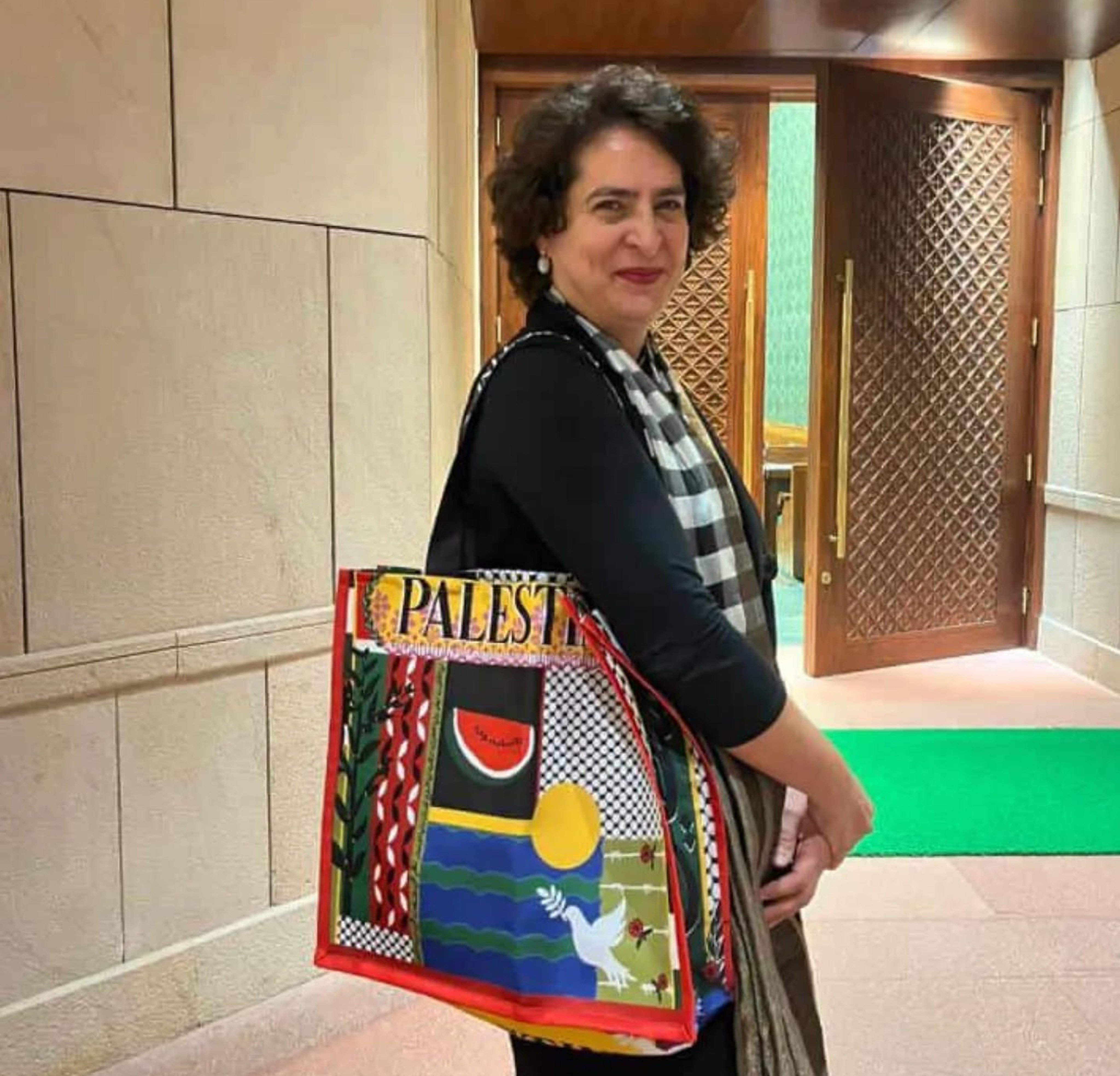 Priyanka Gandhi’s Palestinian bag has sparked a political firestorm in India. Photo: X/@iAnkurSingh