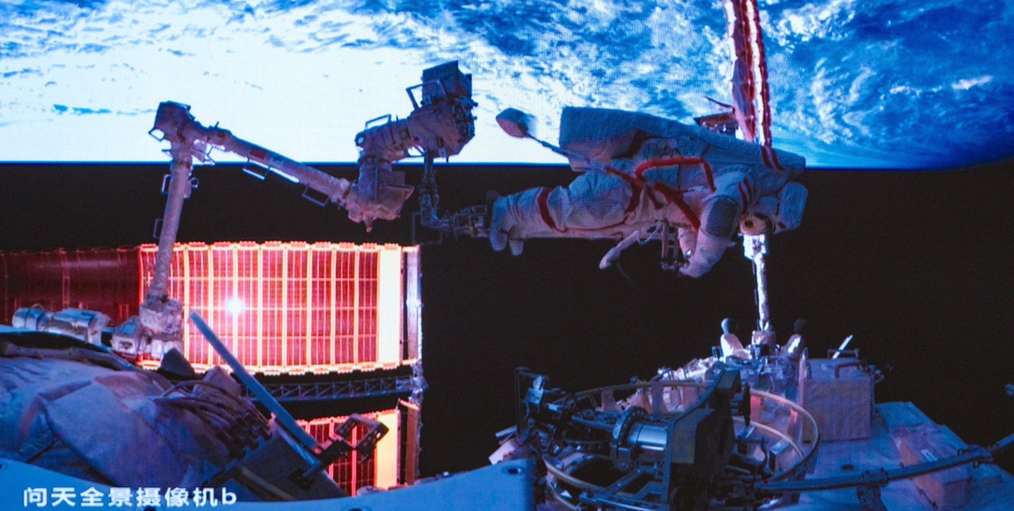 Shenzhou-19 astronaut Cai Xuzhe during the record-breaking nine-hour spacewalk outside China’s orbiting space station on Tuesday. Photo: Xinhua