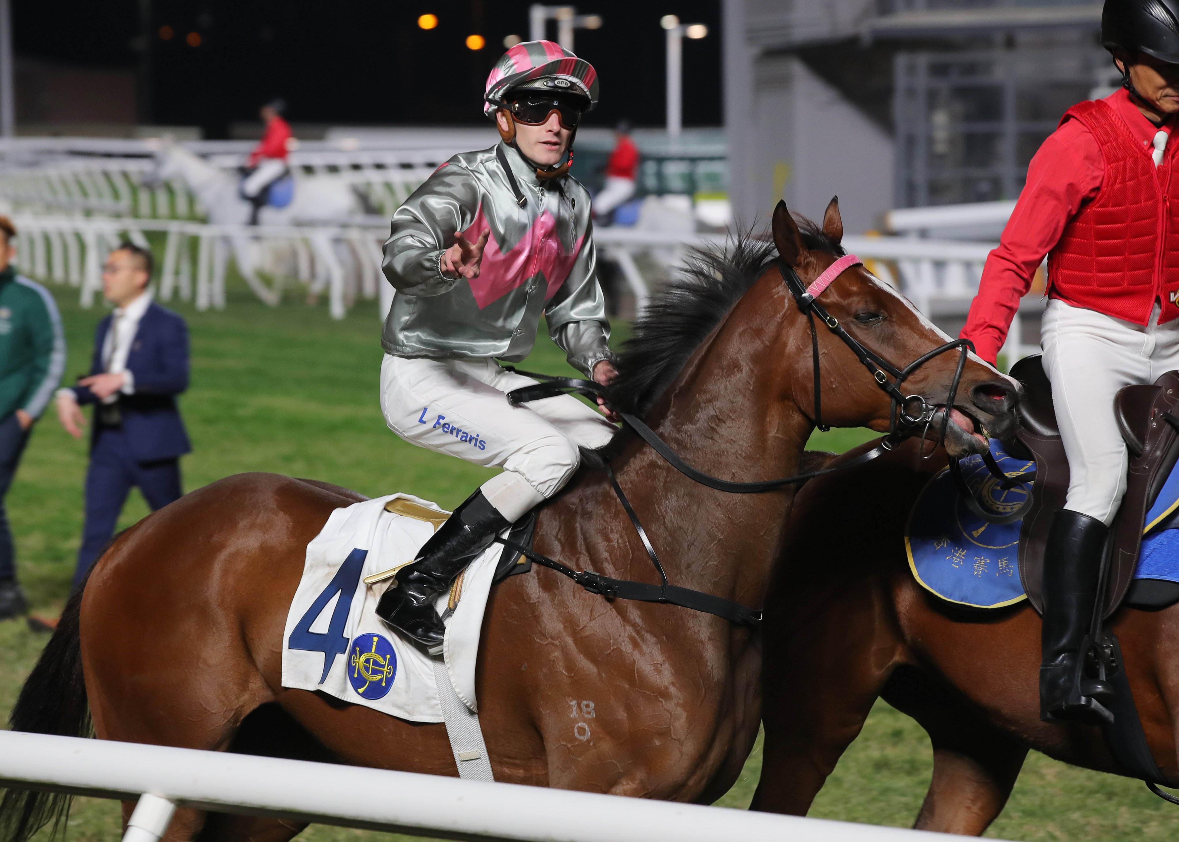 Luke Ferraris returns to the Sha Tin winners’ enclosure aboard Mojave Desert. Photos: Kenneth Chan