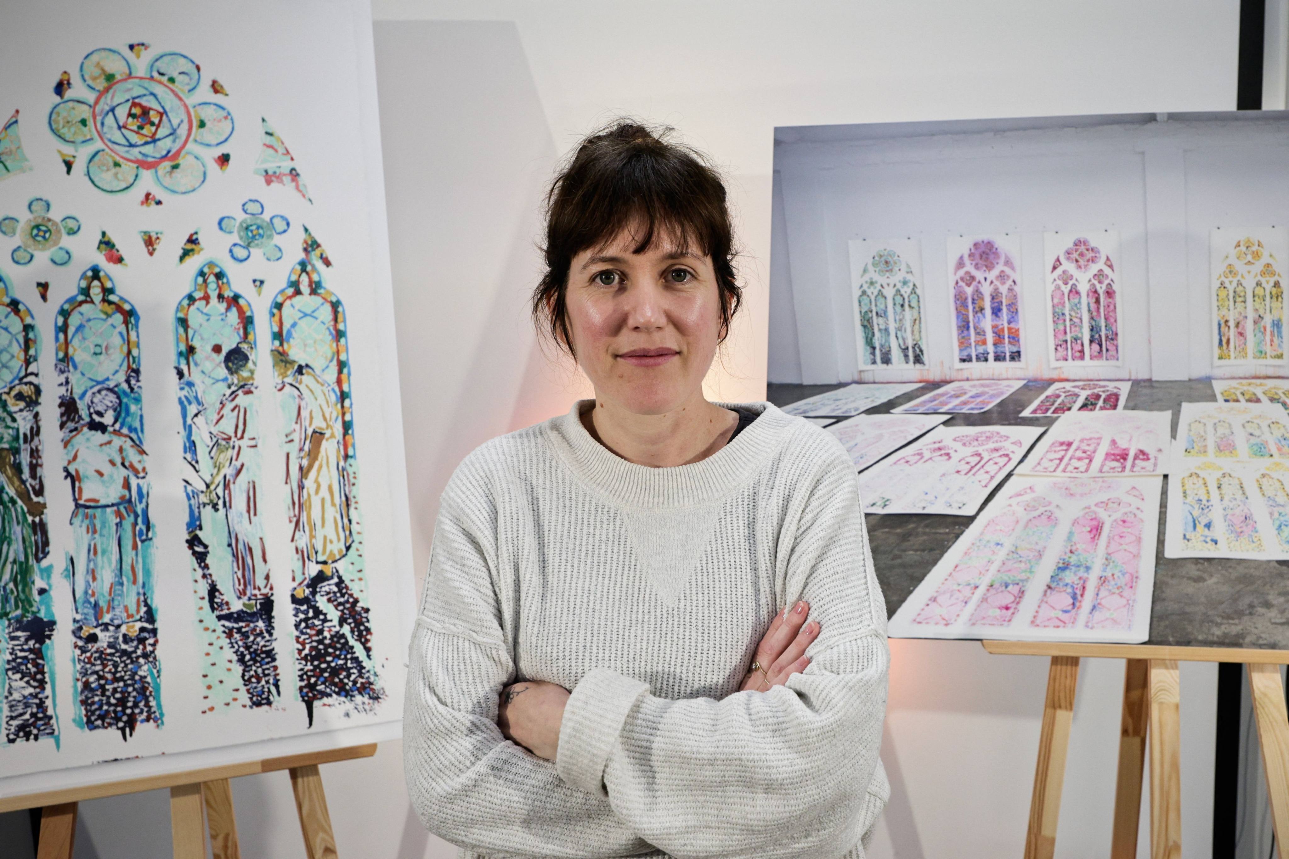 French artist Claire Tabouret in Paris on Wednesday after winning with Atelier Simon-Marq the selection to create new stained glass windows for the Notre Dame cathedral. Photo: AFP