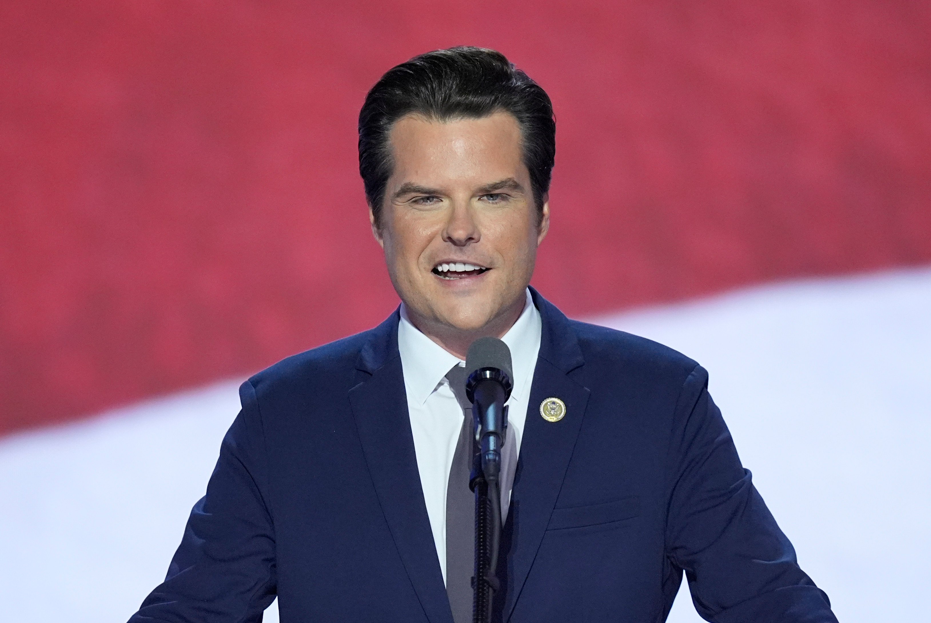 Matt Gaetz speaks at the Republican National Convention in Milwaukee, Wisconsin, in July. Photo: AP