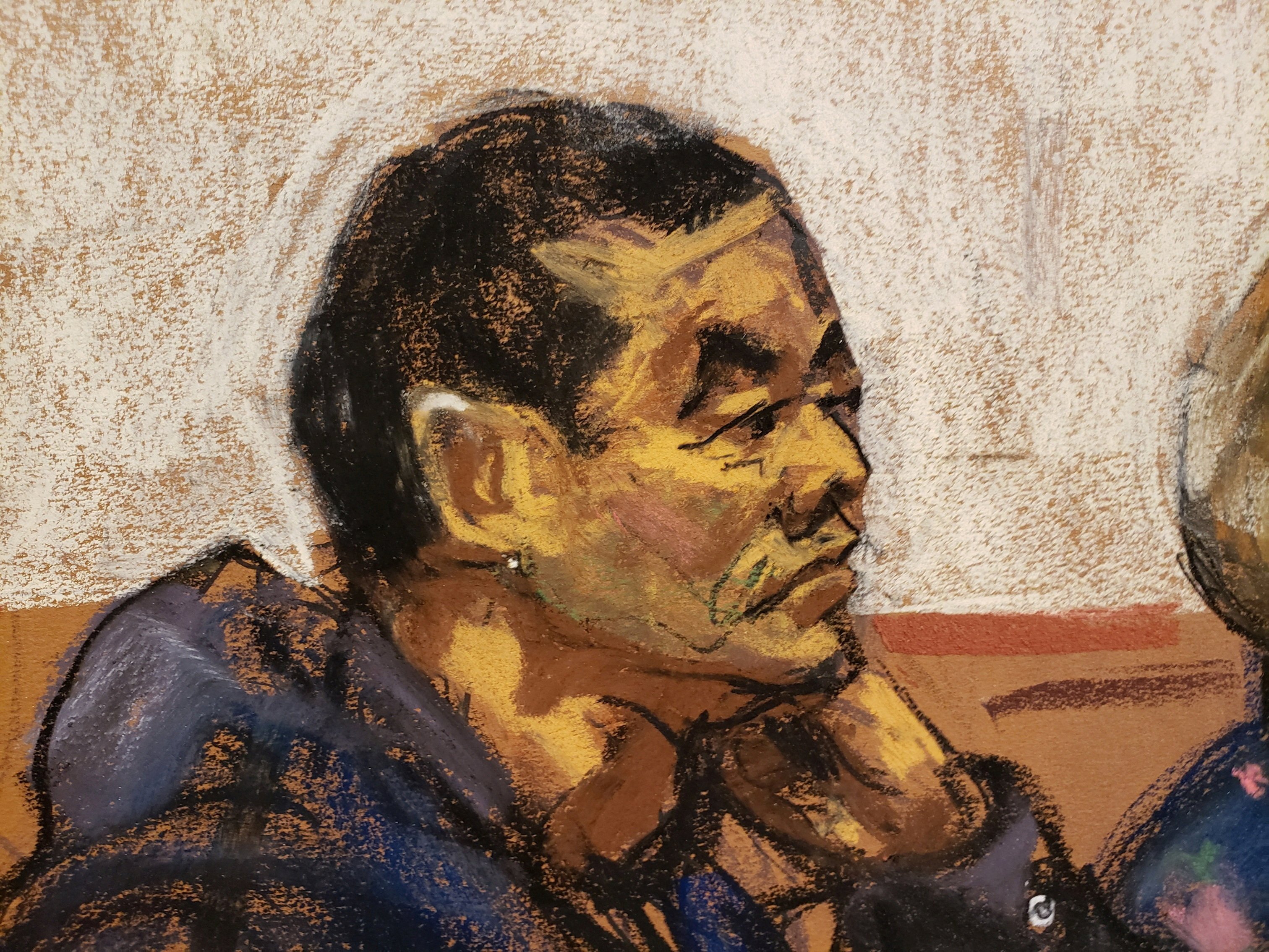 Chen Jinping attends a hearing at a Brooklyn courthouse in New York in April. Courtroom sketch: Jane Rosenberg via Reuters