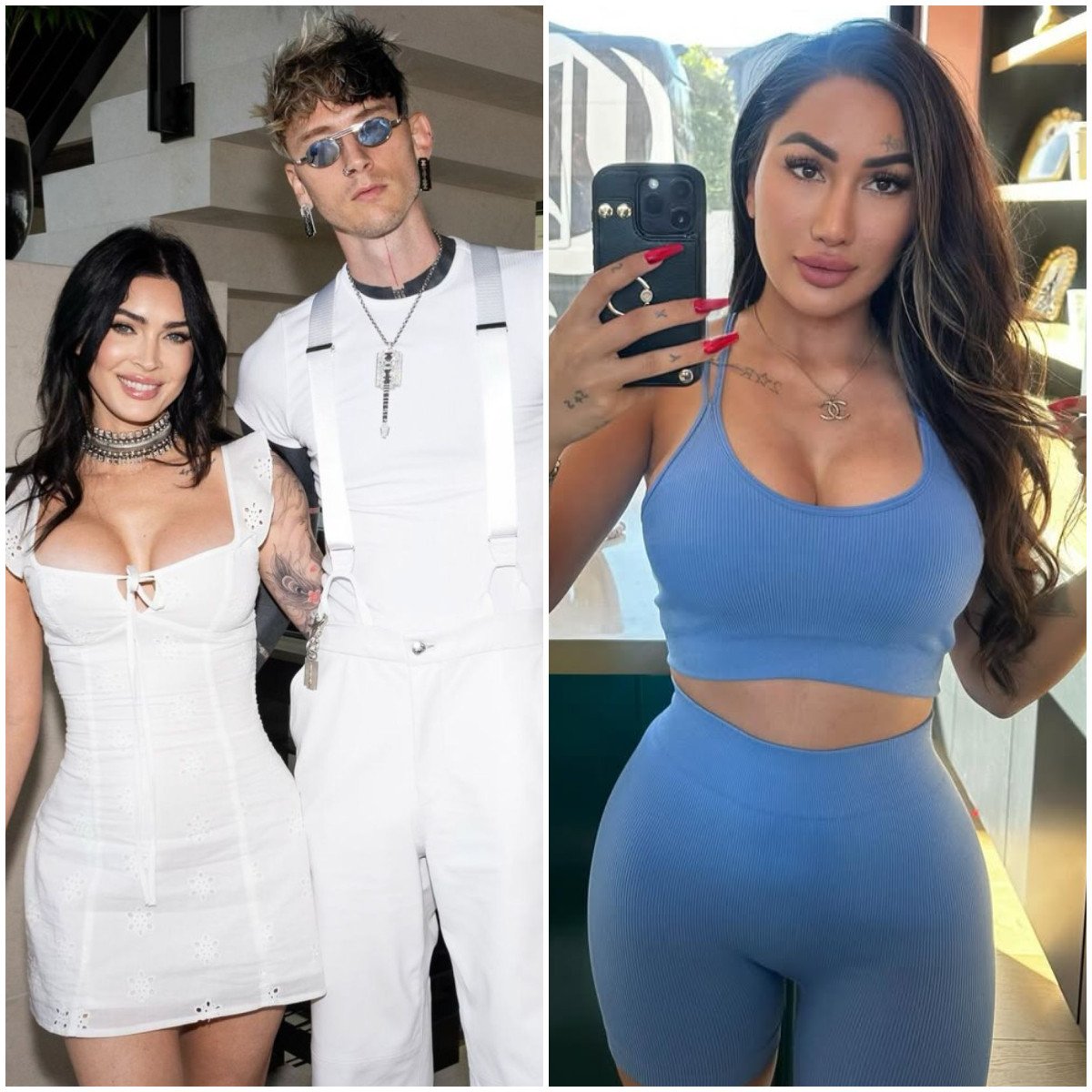 Megan Fox and Machine Gun Kelly (left) reportedly broke up over Thanksgiving; now OnlyFans star Amia Miley (right) is discussing her alleged fling with the musician. Photos: @machinegunkelly, @amiamiley/Instagram