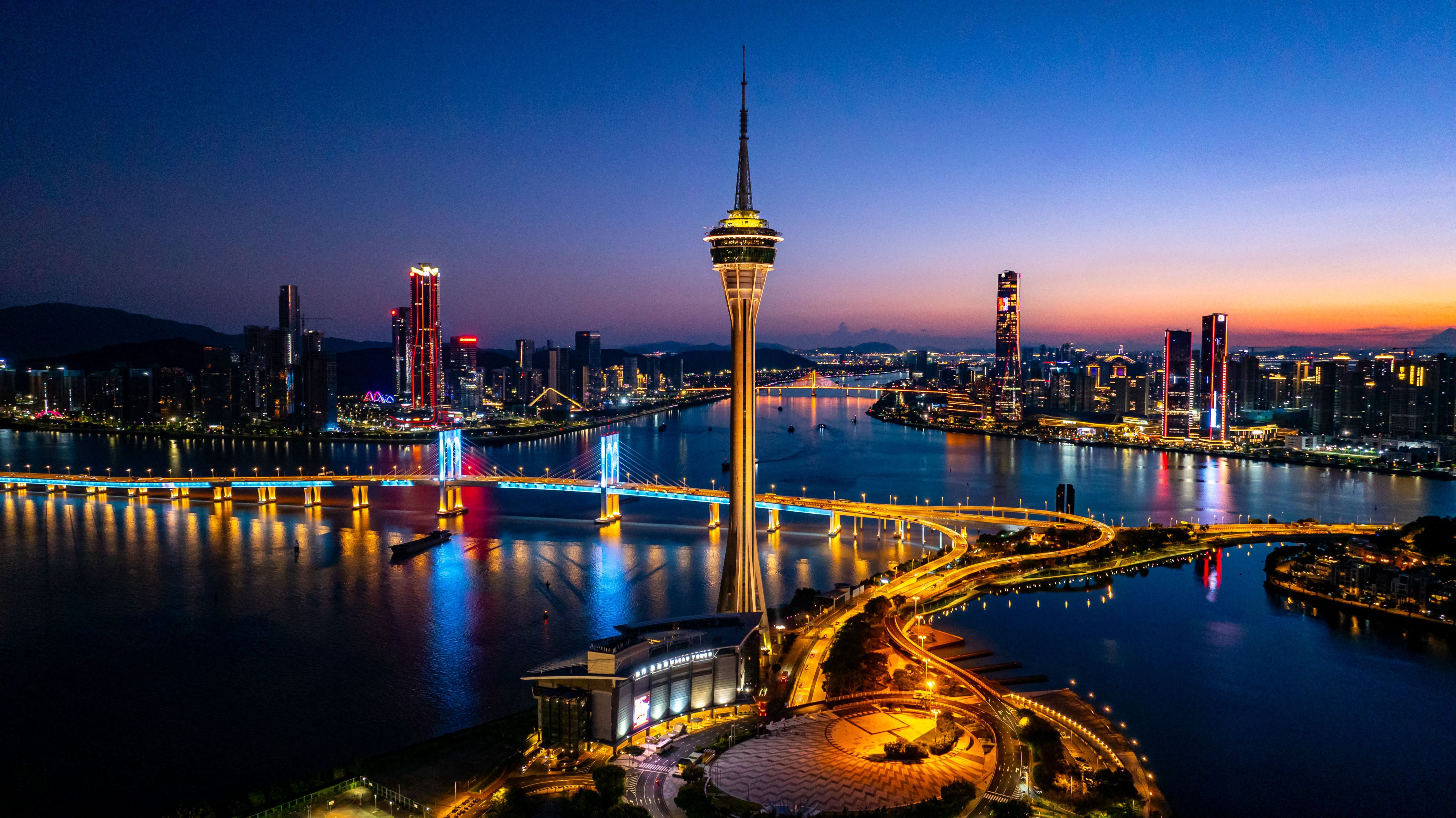 The Macau Tower and Hengqing in the distance. Photo: Xinhua 